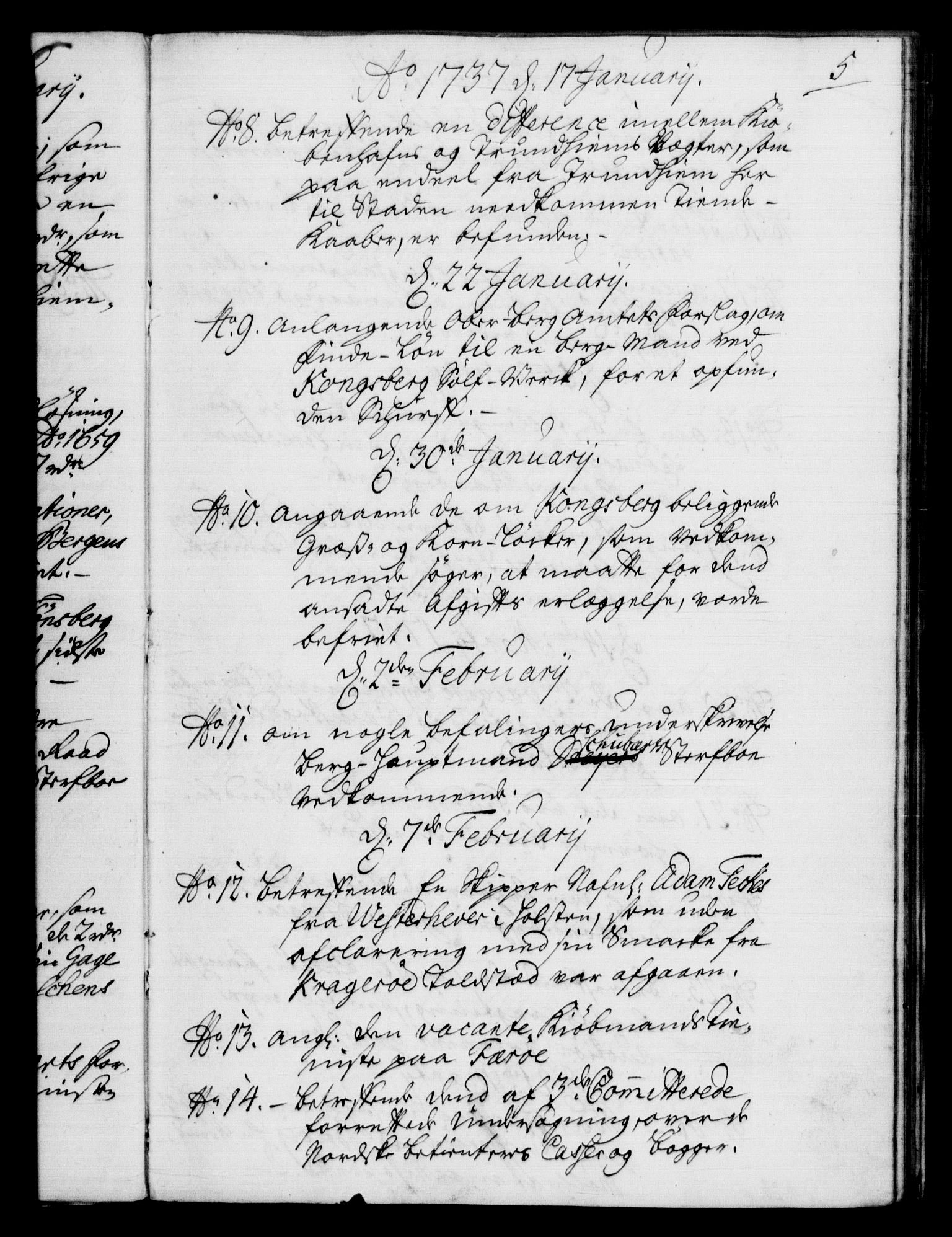 Rentekammeret, Kammerkanselliet, RA/EA-3111/G/Gf/Gfb/L0004: Register til norske relasjons- og resolusjonsprotokoller (merket RK 52.99), 1736-1743, p. 5