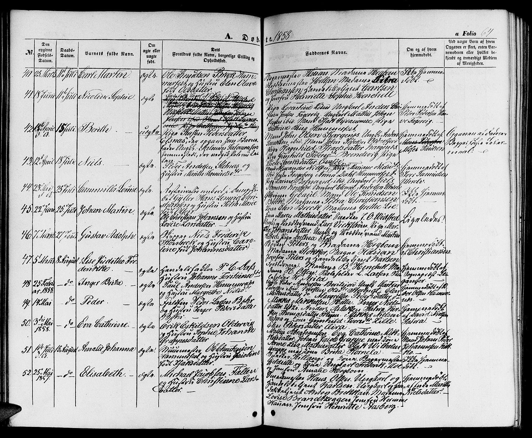 Hammerfest sokneprestkontor, AV/SATØ-S-1347/H/Hb/L0002.klokk: Parish register (copy) no. 2, 1851-1861, p. 64