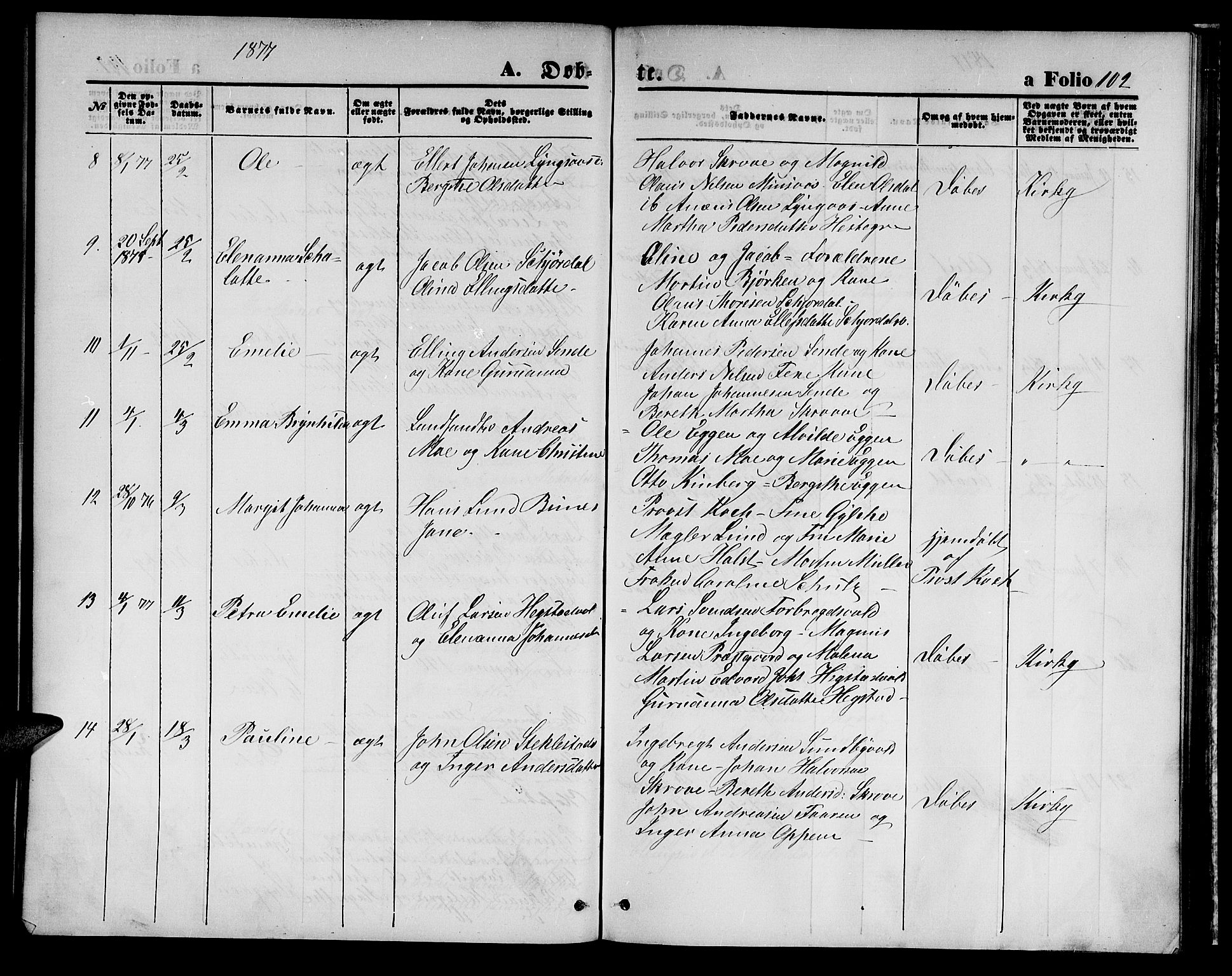 Ministerialprotokoller, klokkerbøker og fødselsregistre - Nord-Trøndelag, SAT/A-1458/723/L0255: Parish register (copy) no. 723C03, 1869-1879, p. 102