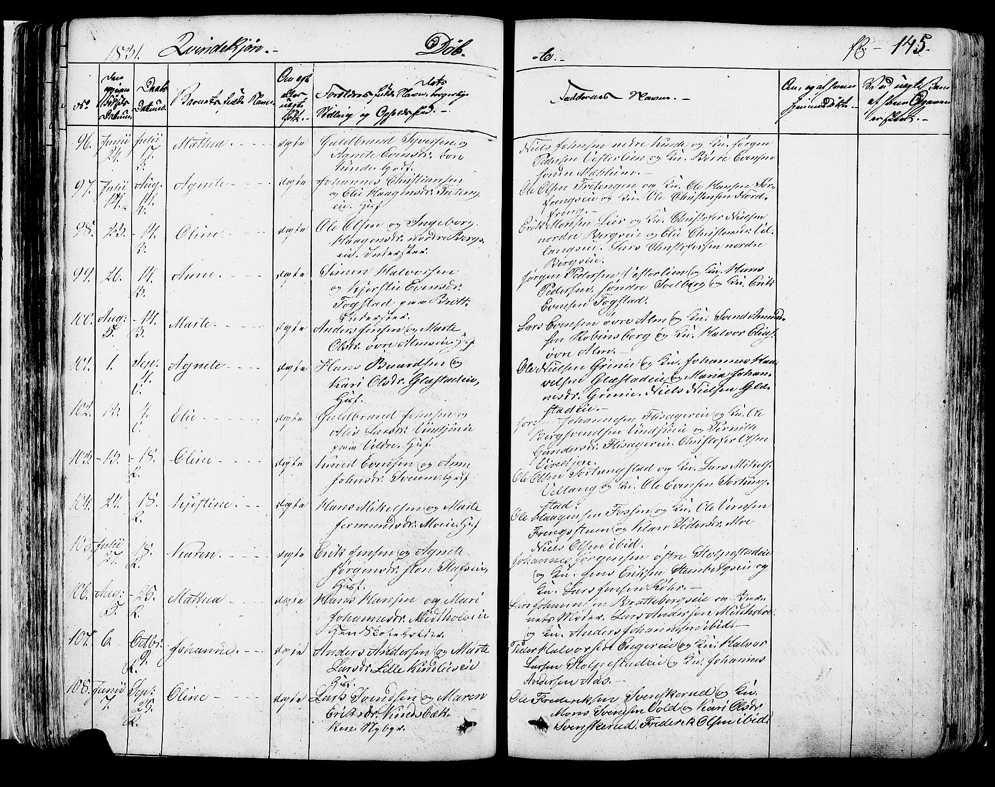 Ringsaker prestekontor, SAH/PREST-014/K/Ka/L0007: Parish register (official) no. 7A, 1826-1837, p. 145
