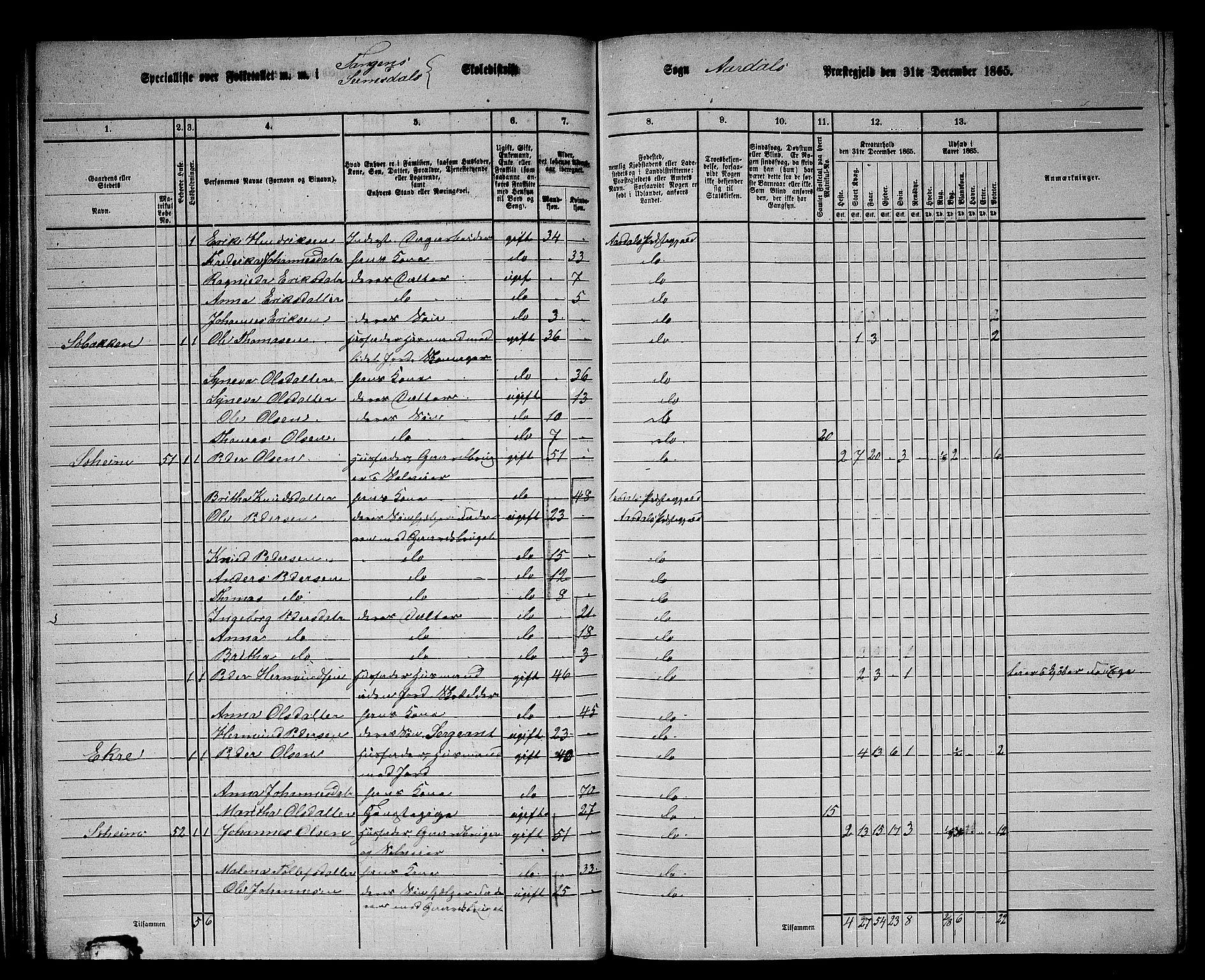 RA, 1865 census for Årdal, 1865, p. 49