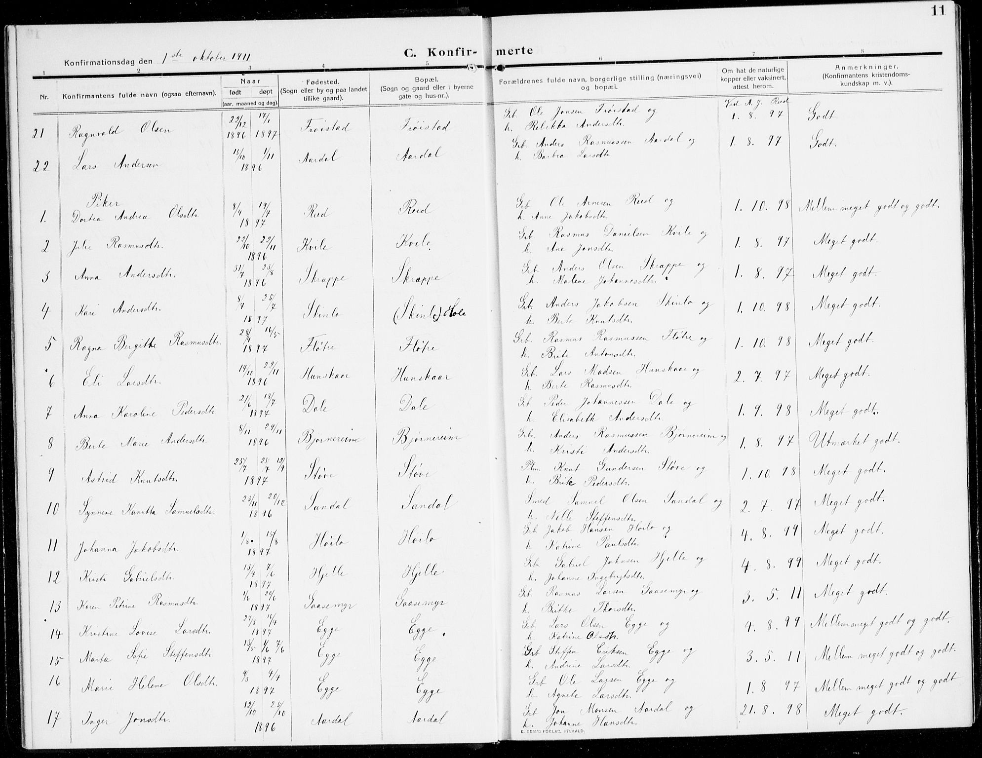 Gloppen sokneprestembete, SAB/A-80101/H/Hac/L0004: Curate's parish register no. A 4, 1909-1923, p. 11