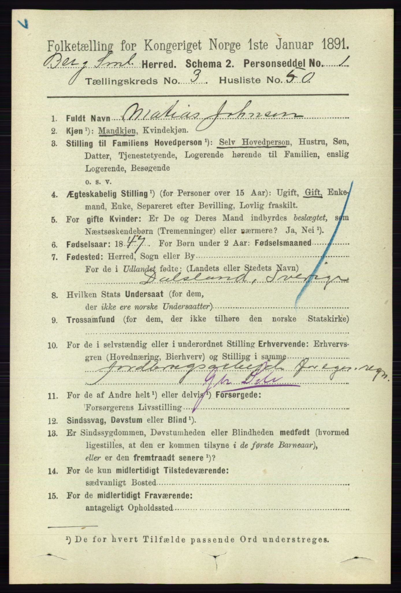 RA, 1891 census for 0116 Berg, 1891, p. 2213