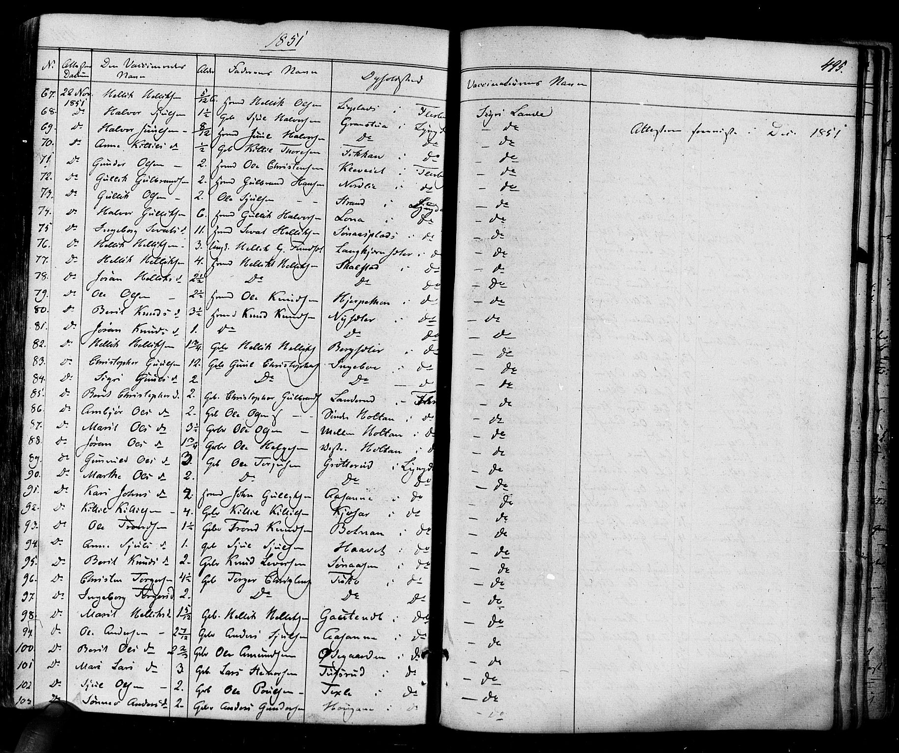 Flesberg kirkebøker, AV/SAKO-A-18/F/Fa/L0006: Parish register (official) no. I 6, 1834-1860, p. 495