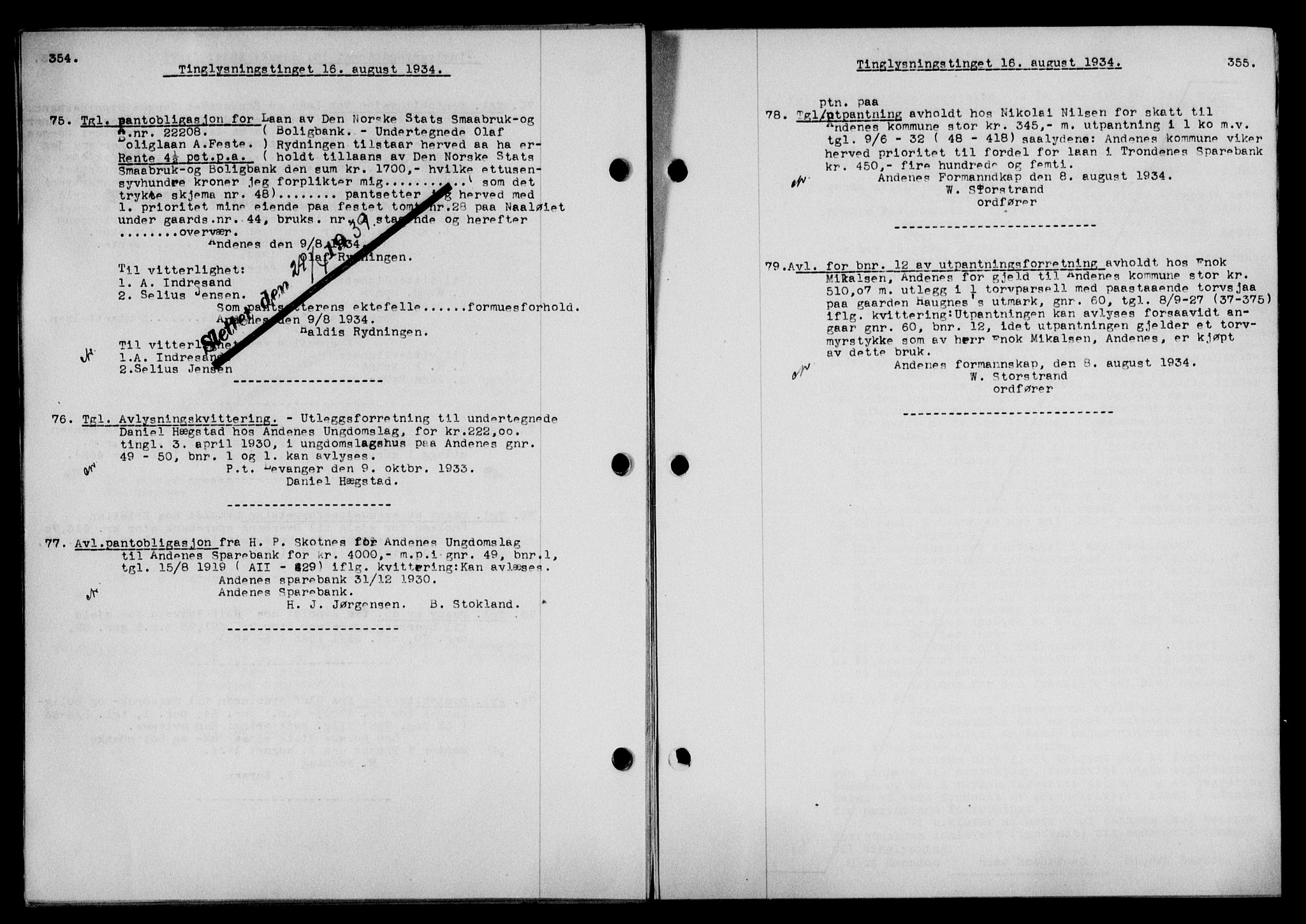 Vesterålen sorenskriveri, SAT/A-4180/1/2/2Ca/L0060: Mortgage book no. 53, 1934-1934, Deed date: 16.08.1934