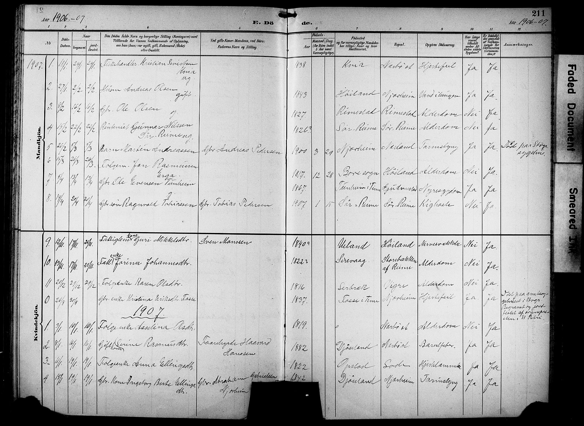 Hå sokneprestkontor, AV/SAST-A-101801/001/30BB/L0005: Parish register (copy) no. B 5, 1894-1912, p. 211