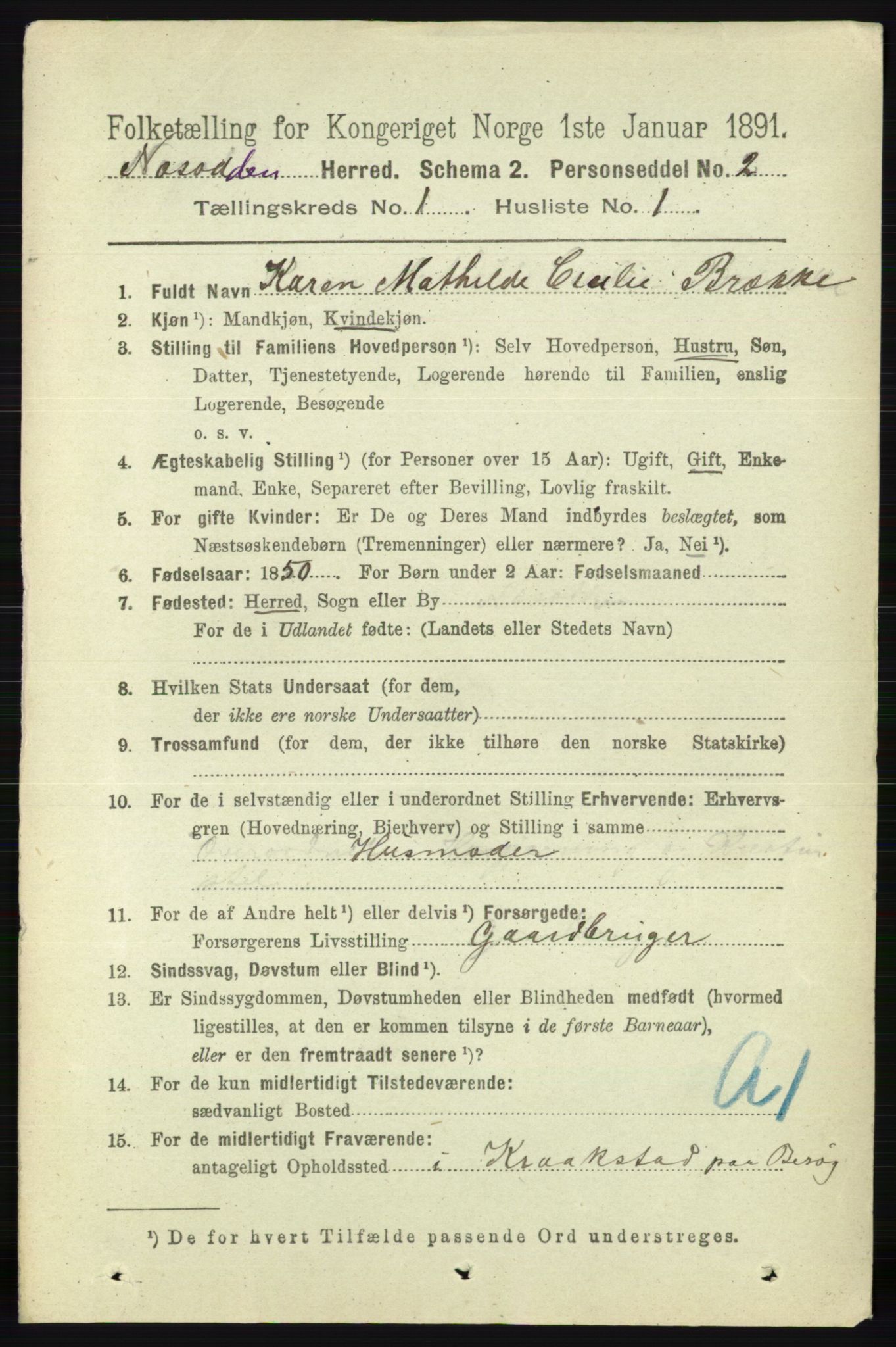 RA, 1891 census for 0216 Nesodden, 1891, p. 93