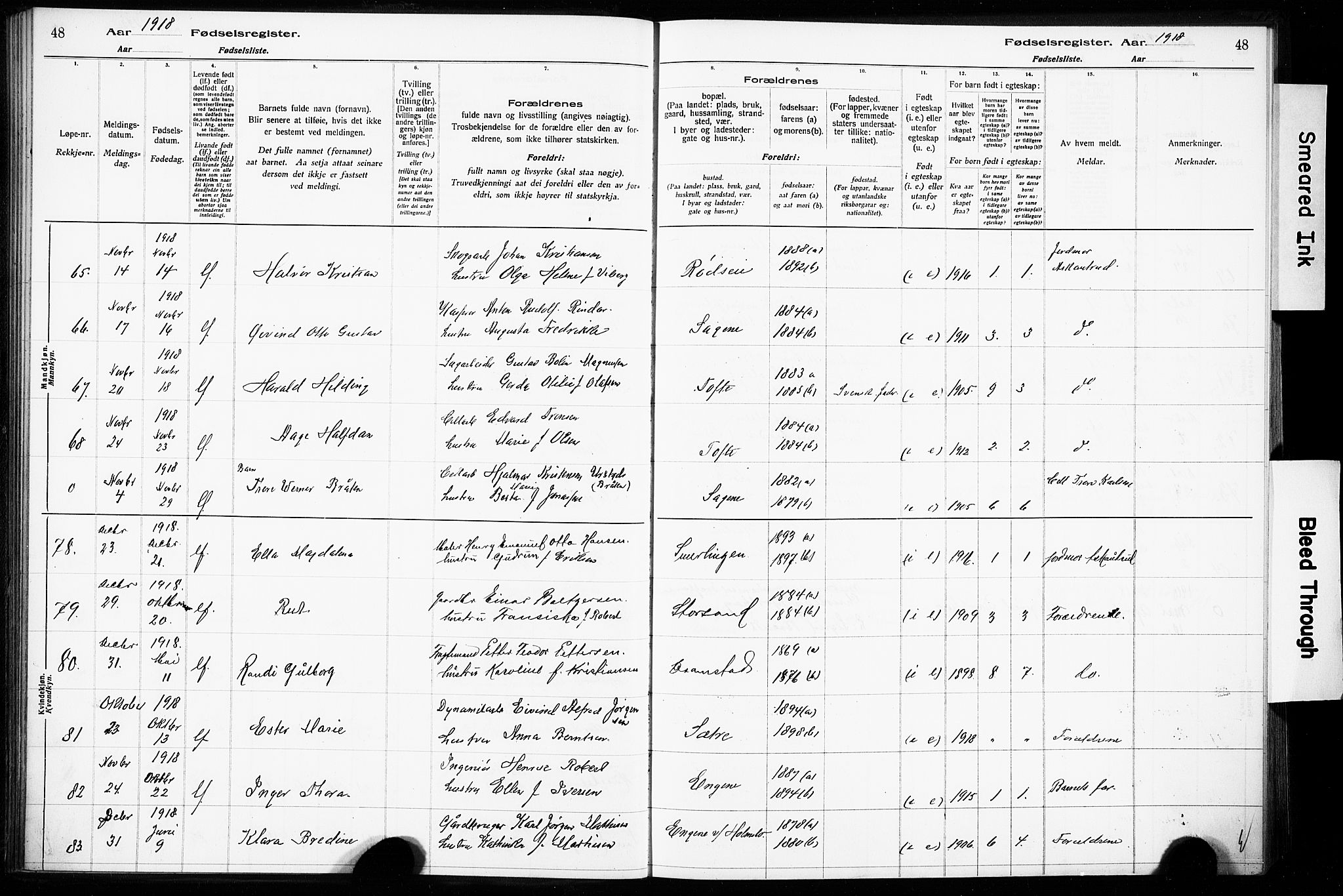 Hurum kirkebøker, AV/SAKO-A-229/J/Ja/L0001: Birth register no. 1, 1916-1928, p. 48