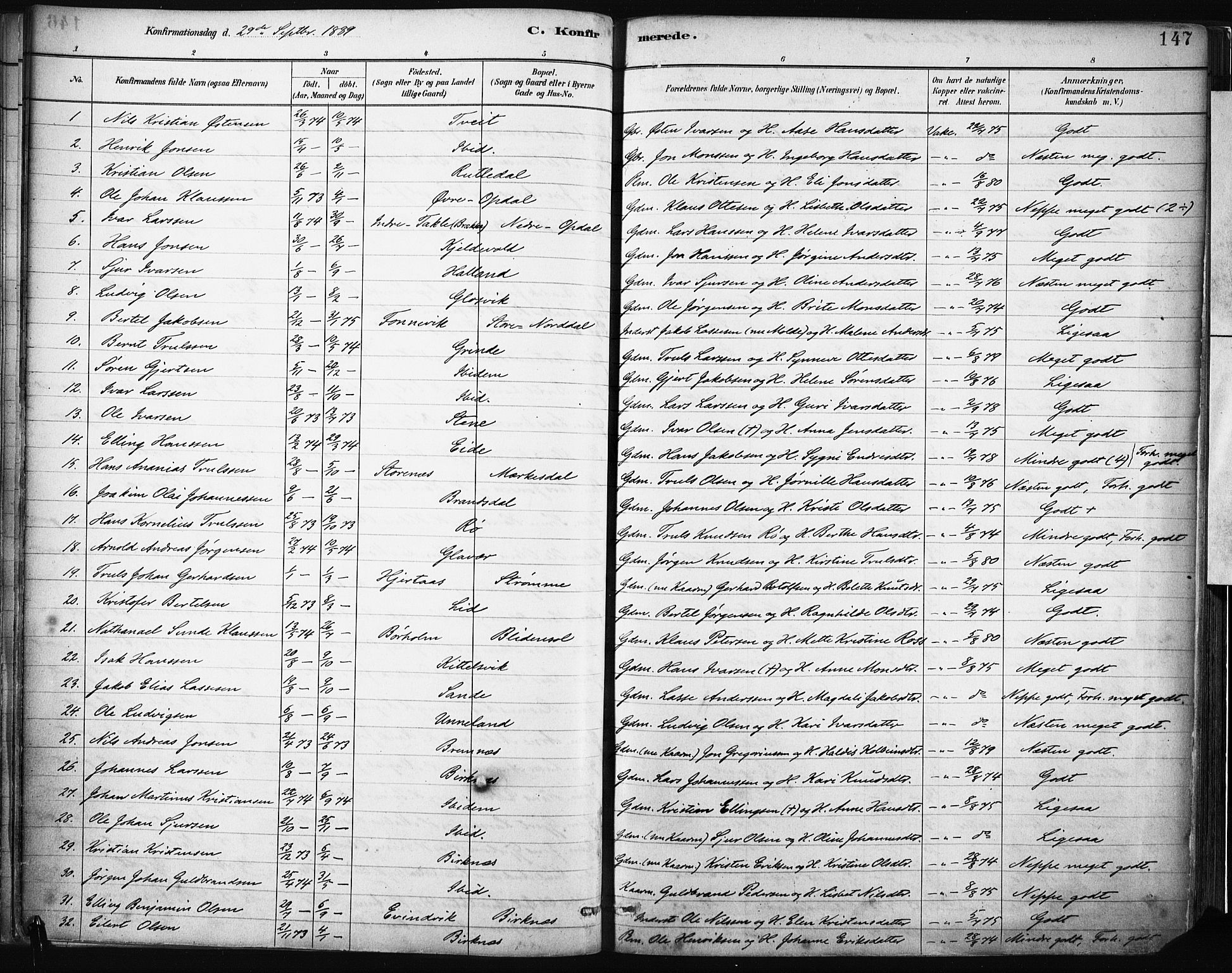 Gulen sokneprestembete, SAB/A-80201/H/Haa/Haab/L0001: Parish register (official) no. B 1, 1881-1905, p. 147