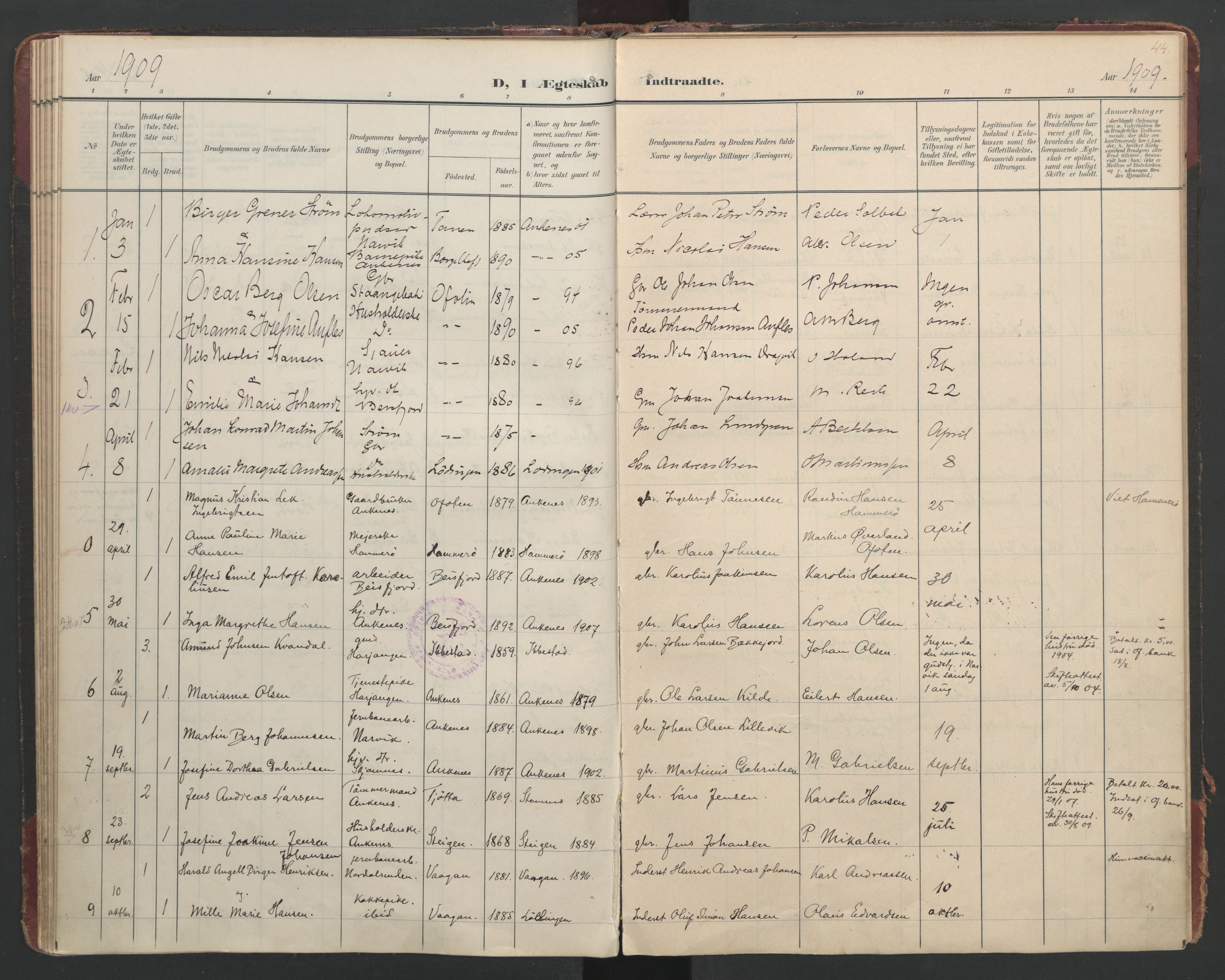 Ministerialprotokoller, klokkerbøker og fødselsregistre - Nordland, AV/SAT-A-1459/866/L0942: Parish register (official) no. 866A05, 1901-1928, p. 44