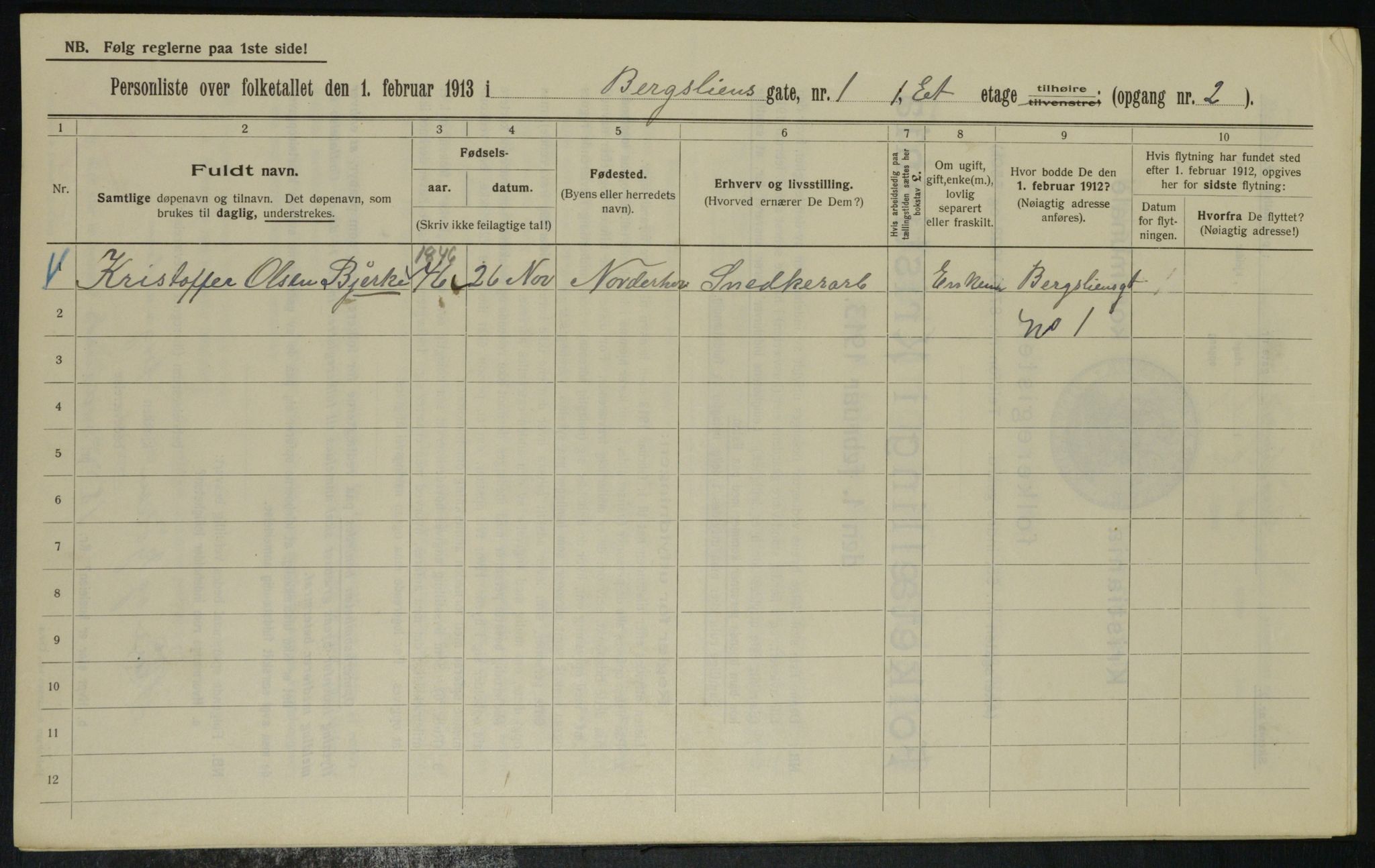 OBA, Municipal Census 1913 for Kristiania, 1913, p. 3859