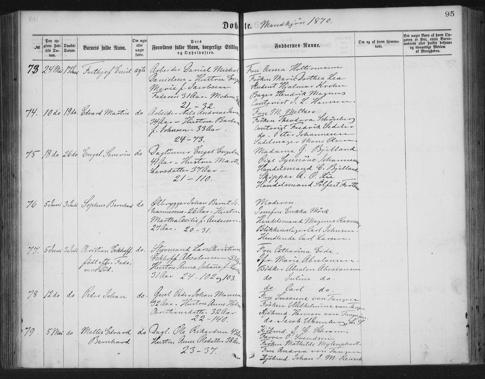 Korskirken sokneprestembete, SAB/A-76101/H/Haa/L0019: Parish register (official) no. B 5, 1866-1871, p. 95