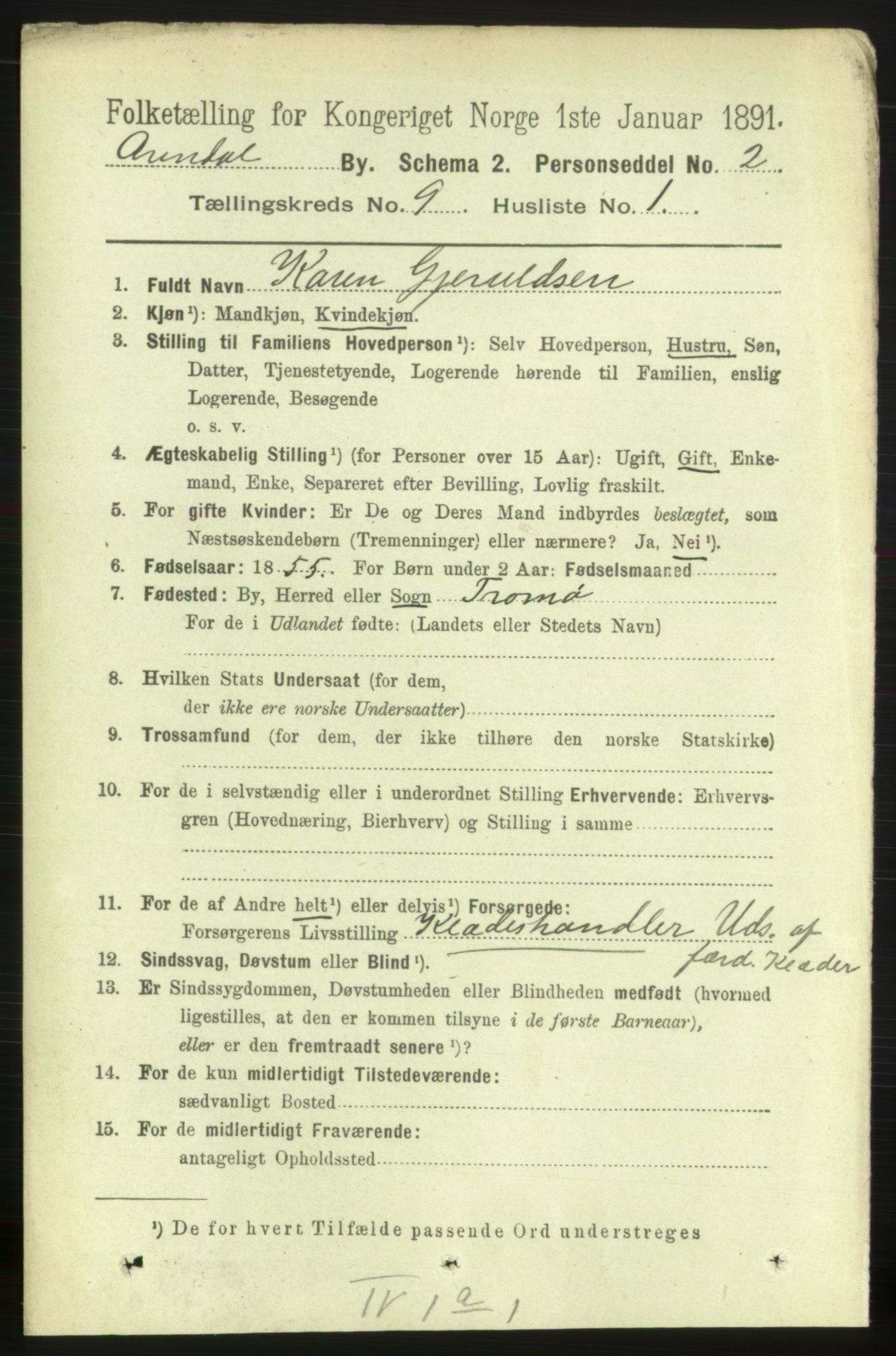 RA, 1891 census for 0903 Arendal, 1891, p. 3221