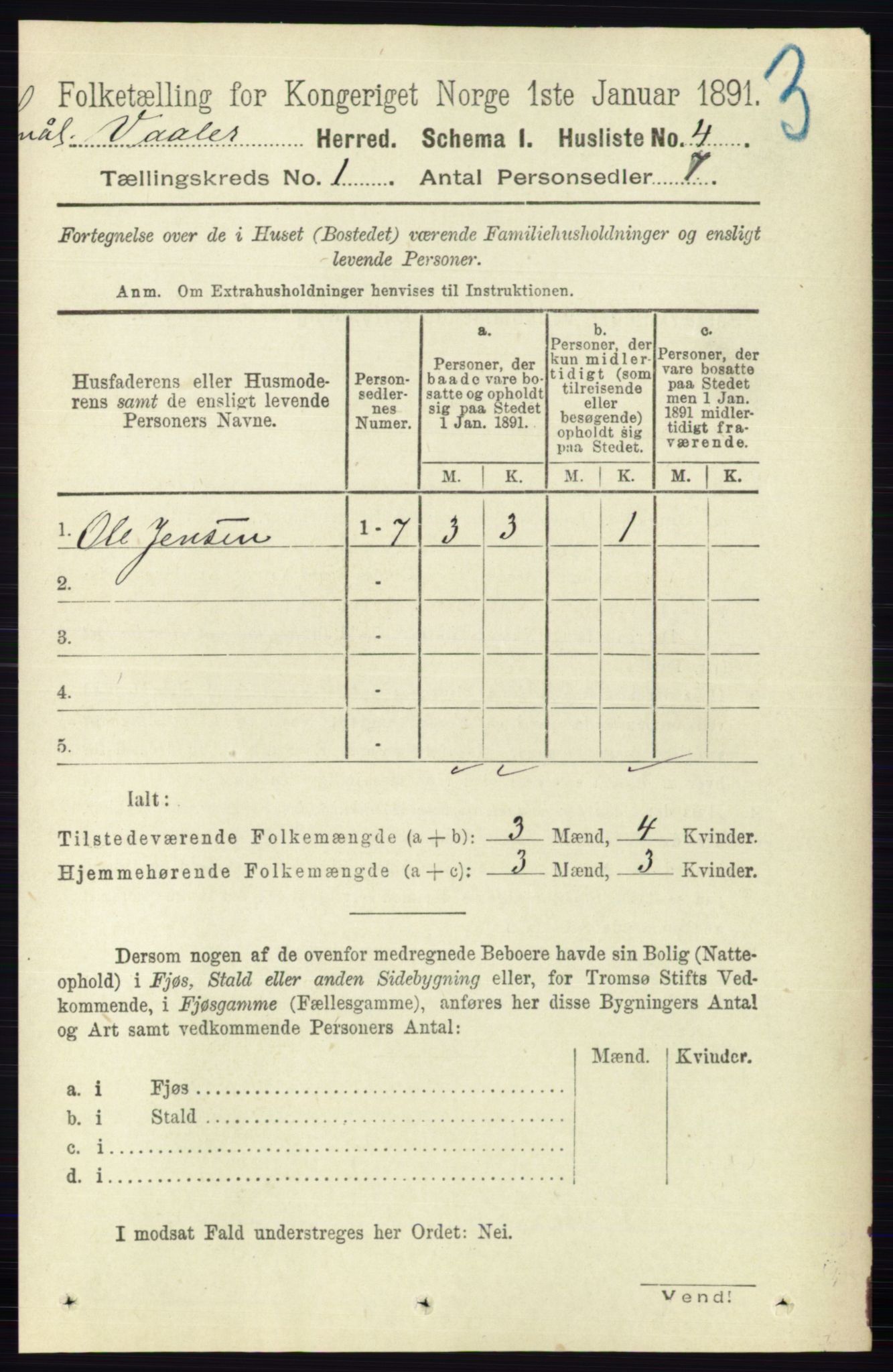 RA, 1891 census for 0137 Våler, 1891, p. 24