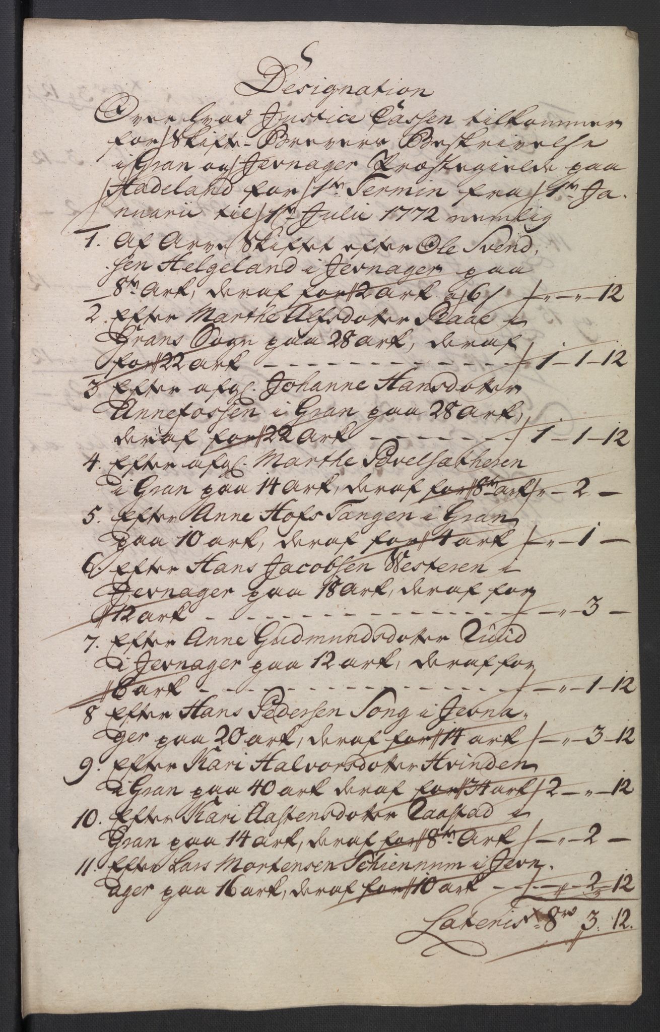 Rentekammeret inntil 1814, Reviderte regnskaper, Mindre regnskaper, AV/RA-EA-4068/Rb/L0014: Opplands amt, 1771-1779, p. 182