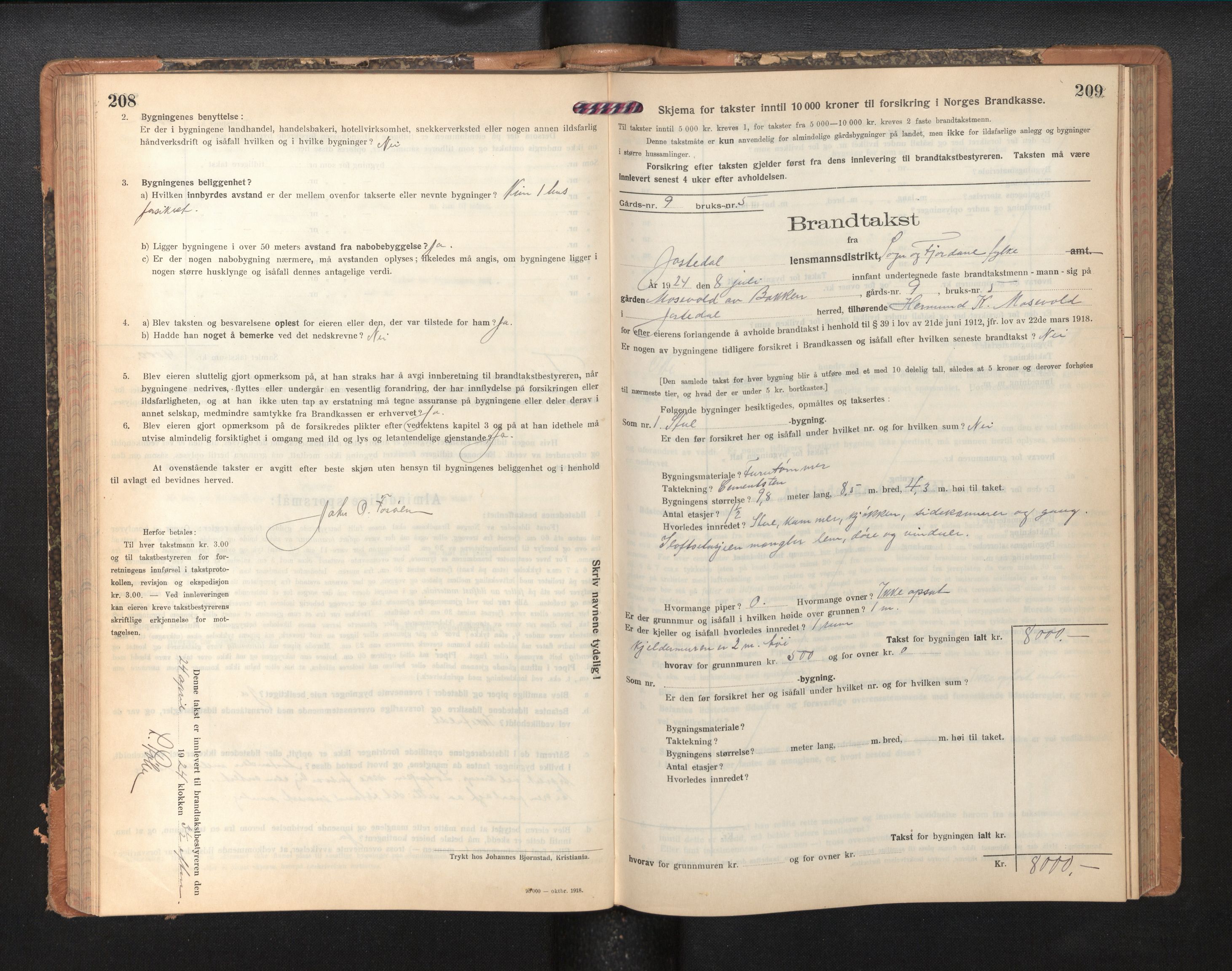 Lensmannen i Jostedal, AV/SAB-A-28601/0012/L0005: Branntakstprotokoll, skjematakst, 1921-1935, p. 208-209