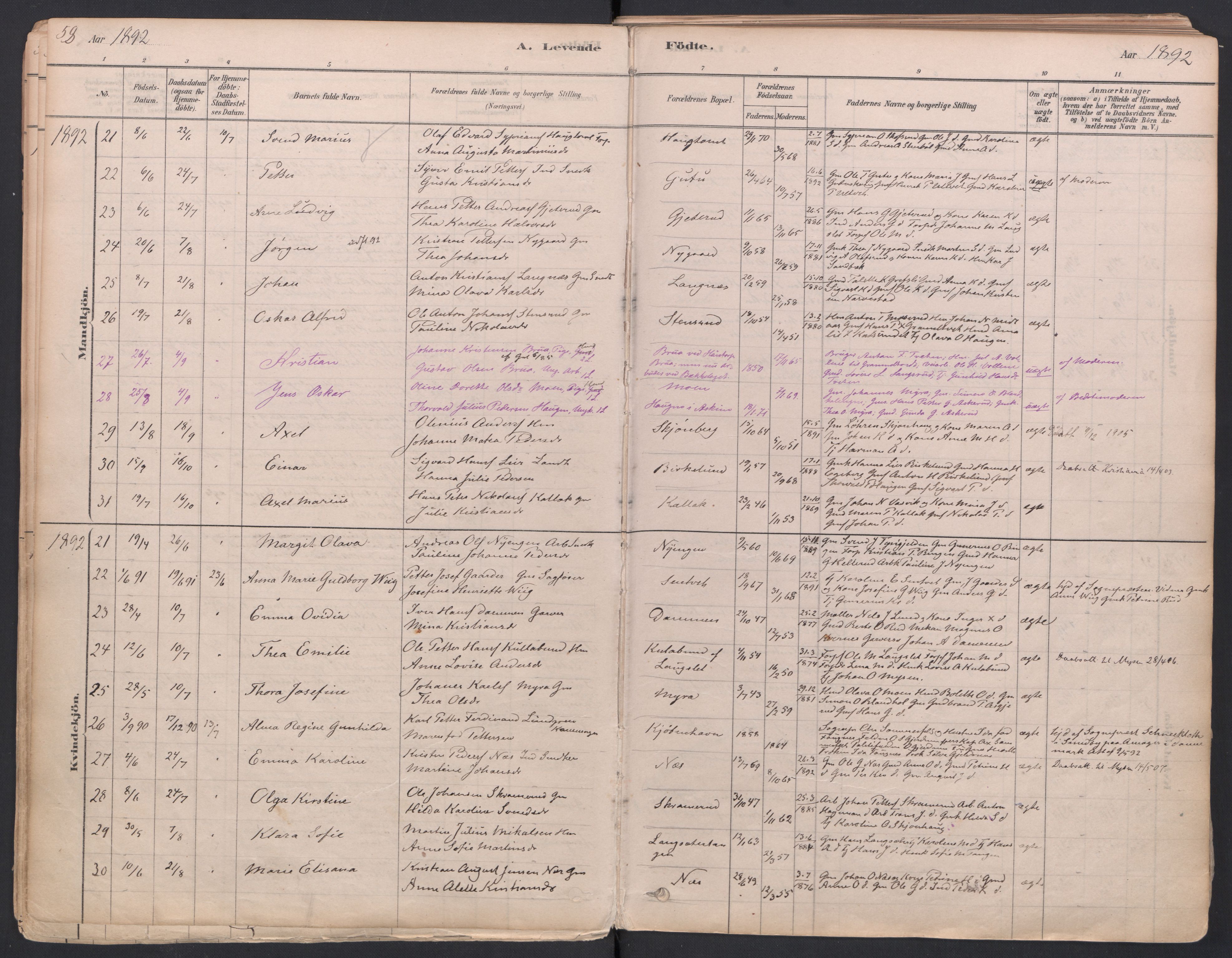 Trøgstad prestekontor Kirkebøker, SAO/A-10925/F/Fa/L0010: Parish register (official) no. I 10, 1878-1898, p. 58