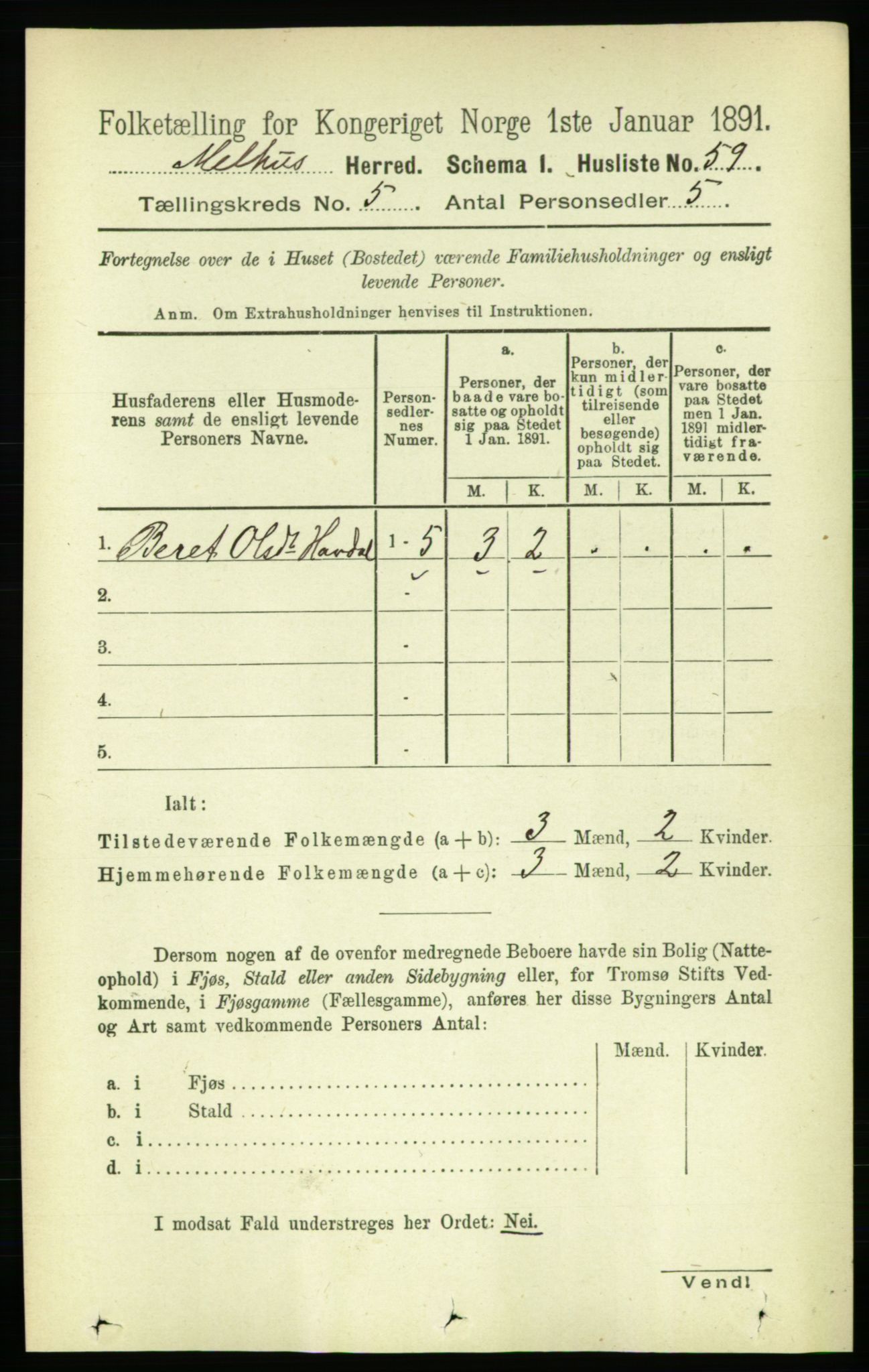 RA, 1891 census for 1653 Melhus, 1891, p. 2413