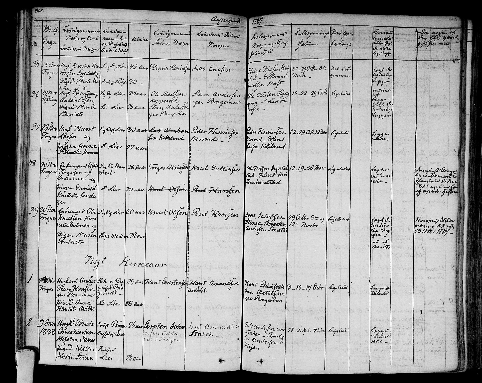 Lier kirkebøker, AV/SAKO-A-230/F/Fa/L0010: Parish register (official) no. I 10, 1827-1843, p. 308