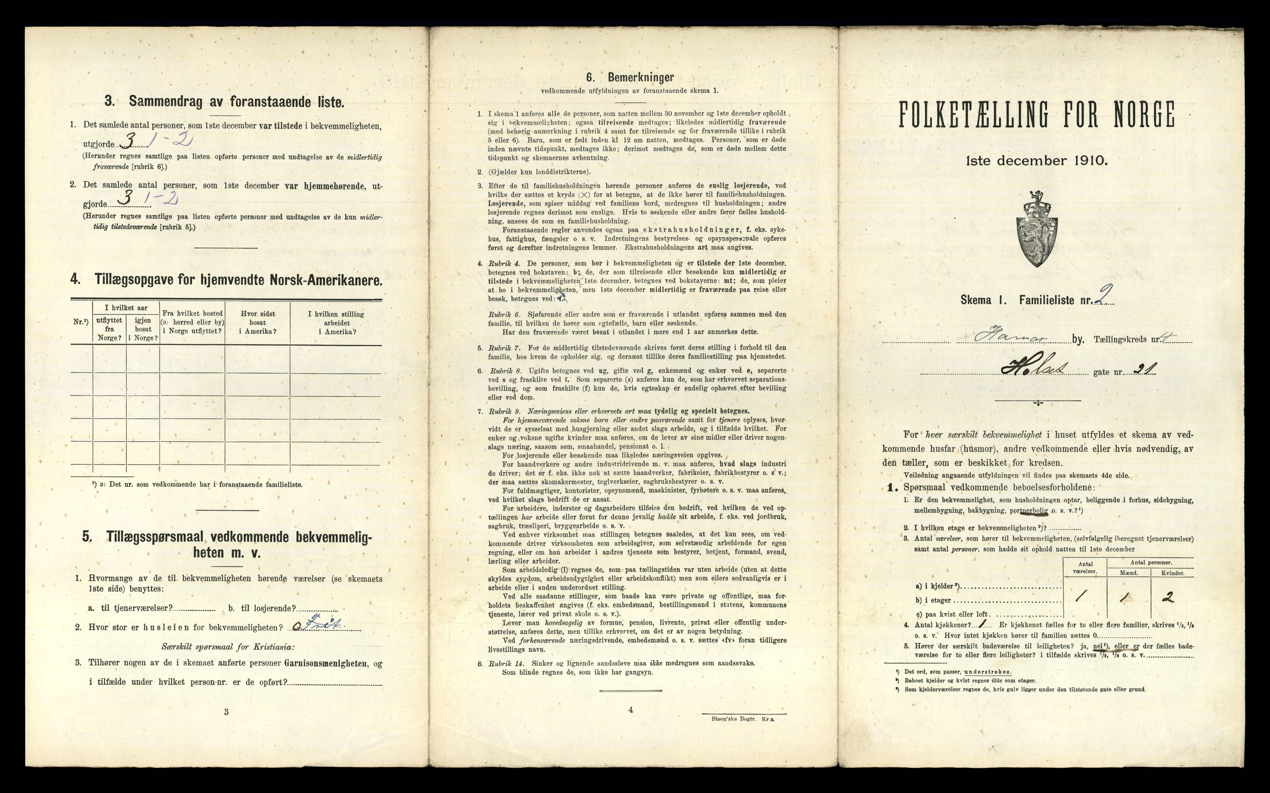 RA, 1910 census for Hamar, 1910, p. 2381