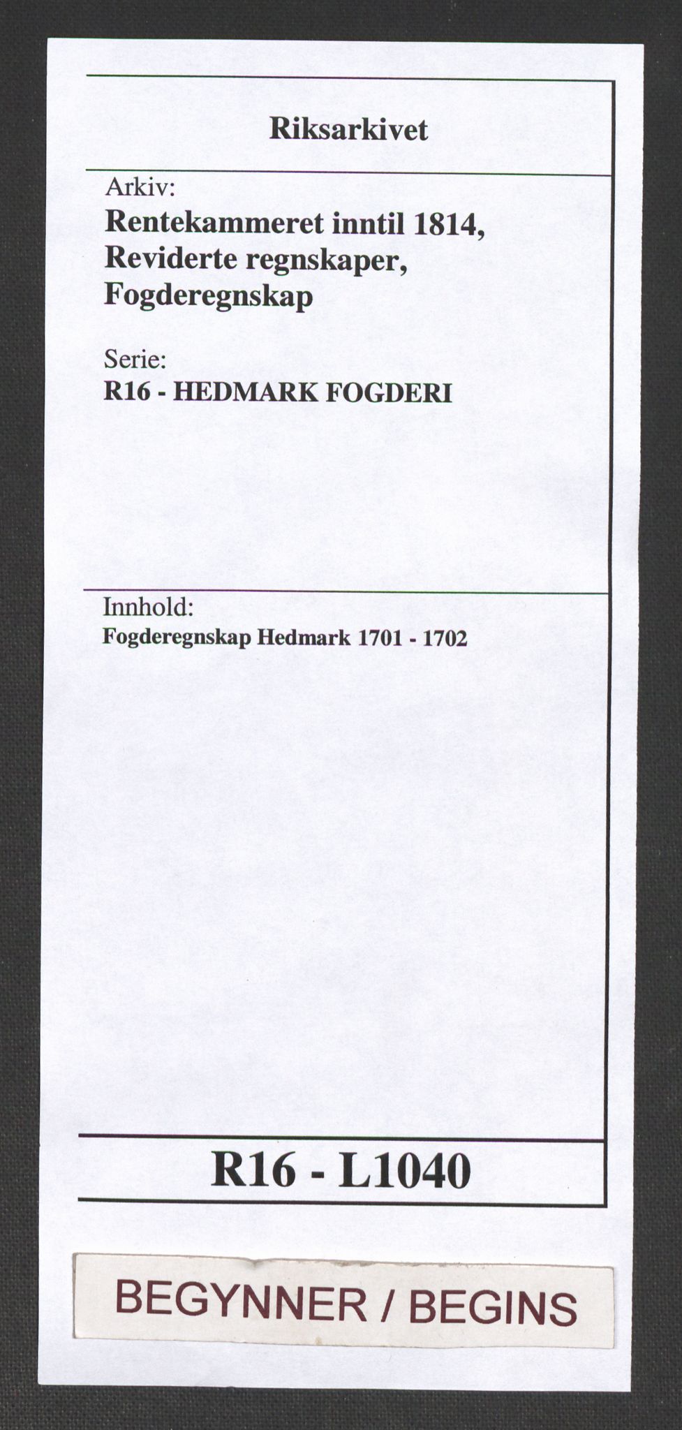 Rentekammeret inntil 1814, Reviderte regnskaper, Fogderegnskap, AV/RA-EA-4092/R16/L1040: Fogderegnskap Hedmark, 1701-1702, p. 1