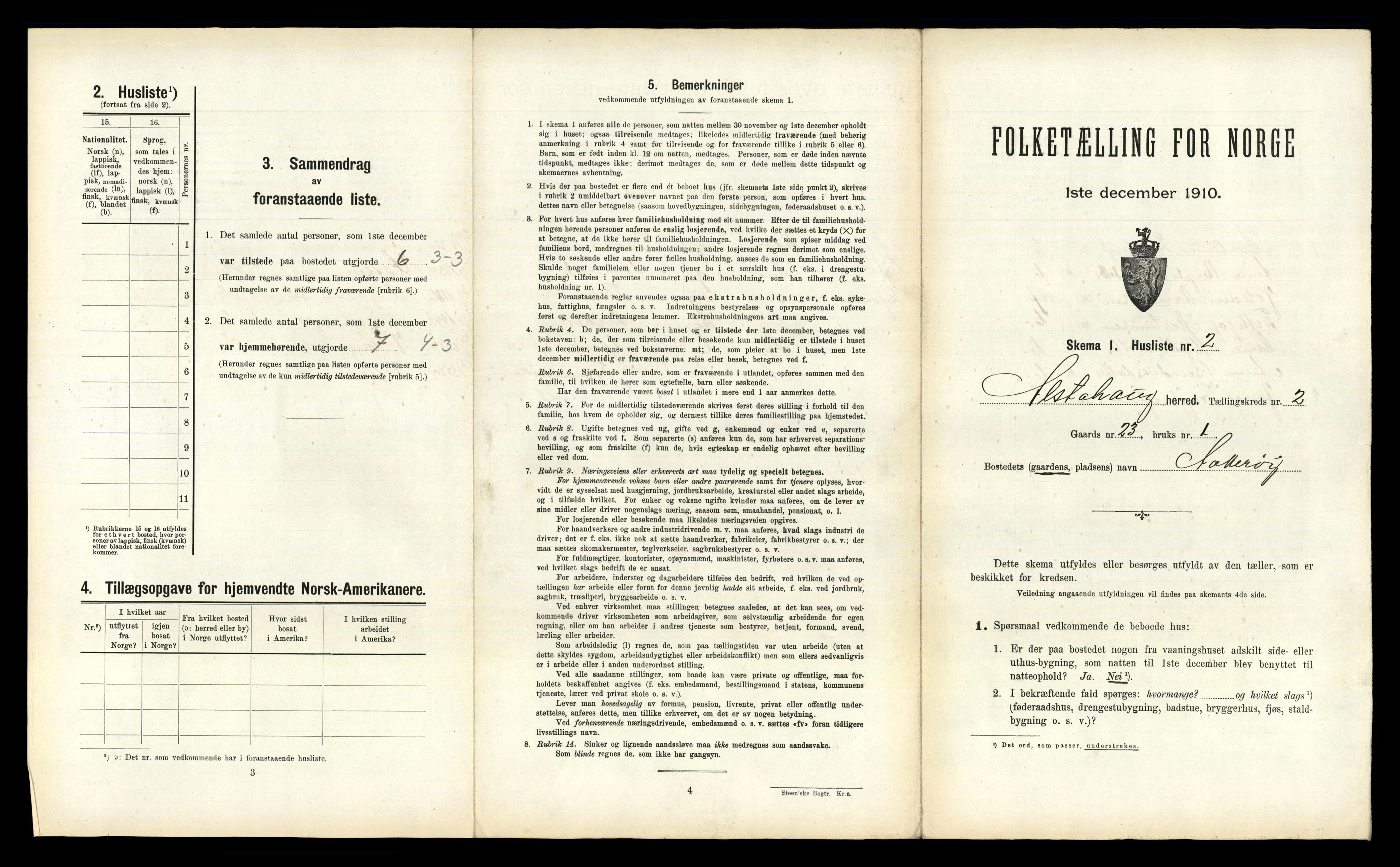 RA, 1910 census for Alstahaug, 1910, p. 274