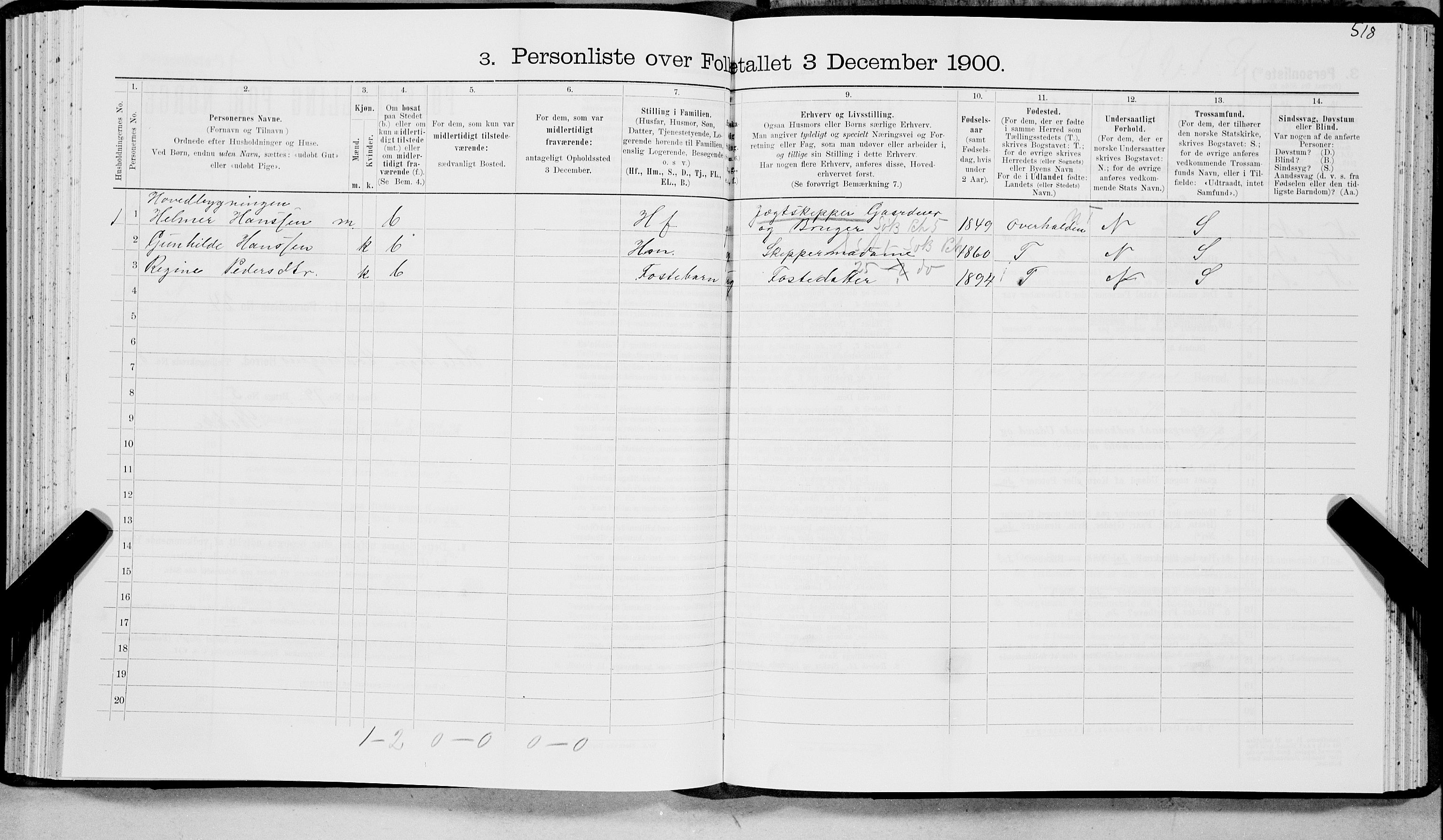 SAT, 1900 census for Lødingen, 1900, p. 999