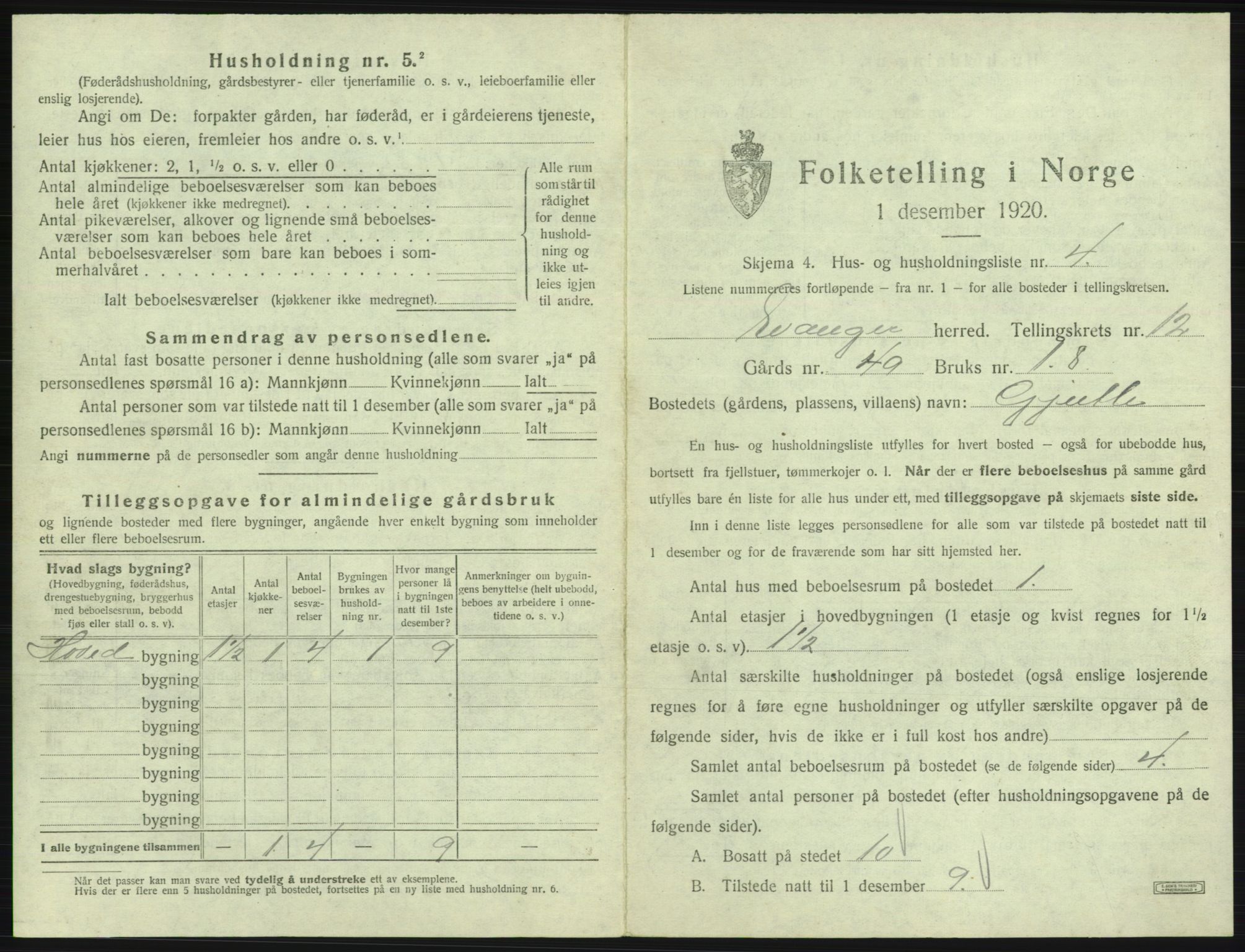 SAB, 1920 census for Evanger, 1920, p. 573