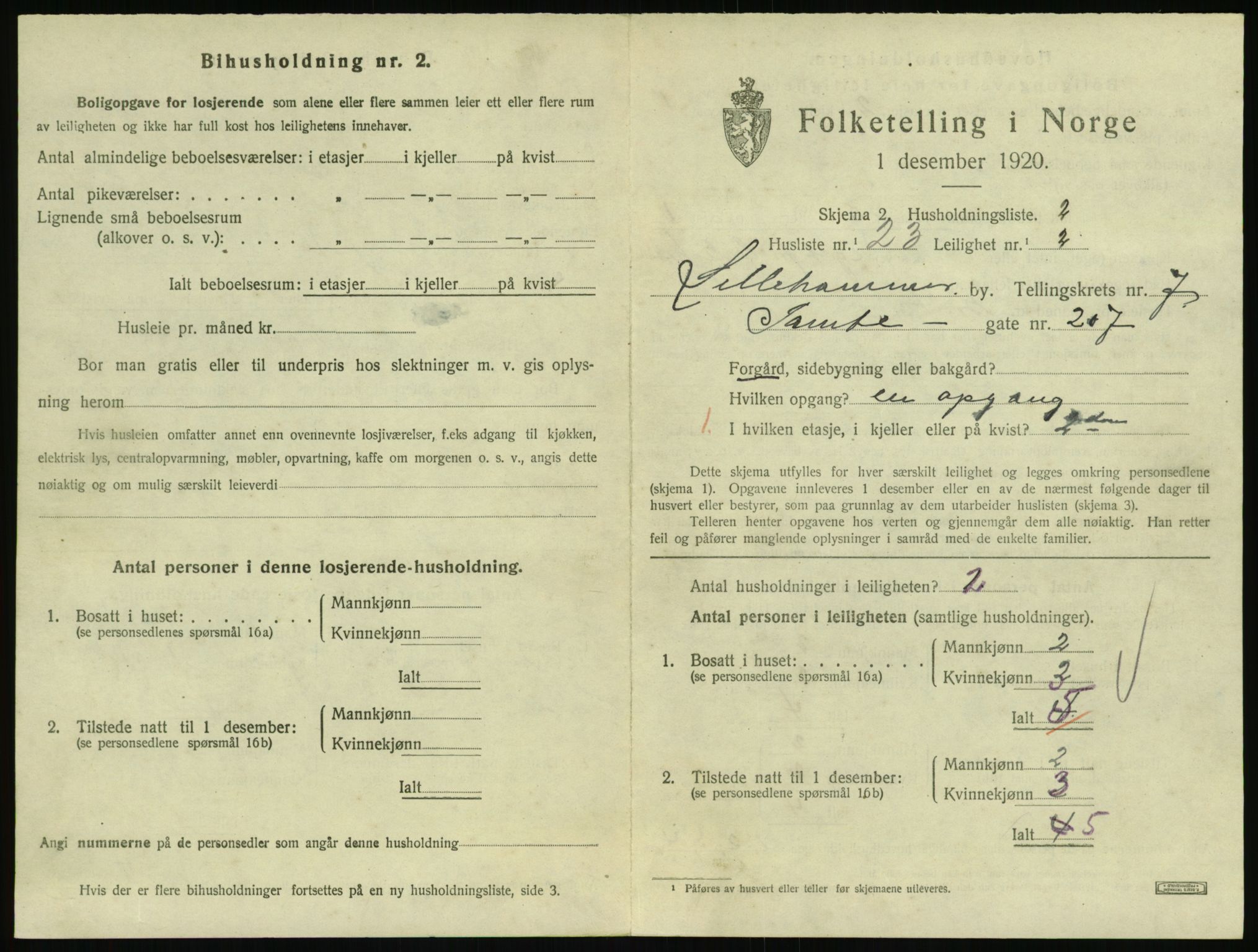 SAH, 1920 census for Lillehammer, 1920, p. 2740