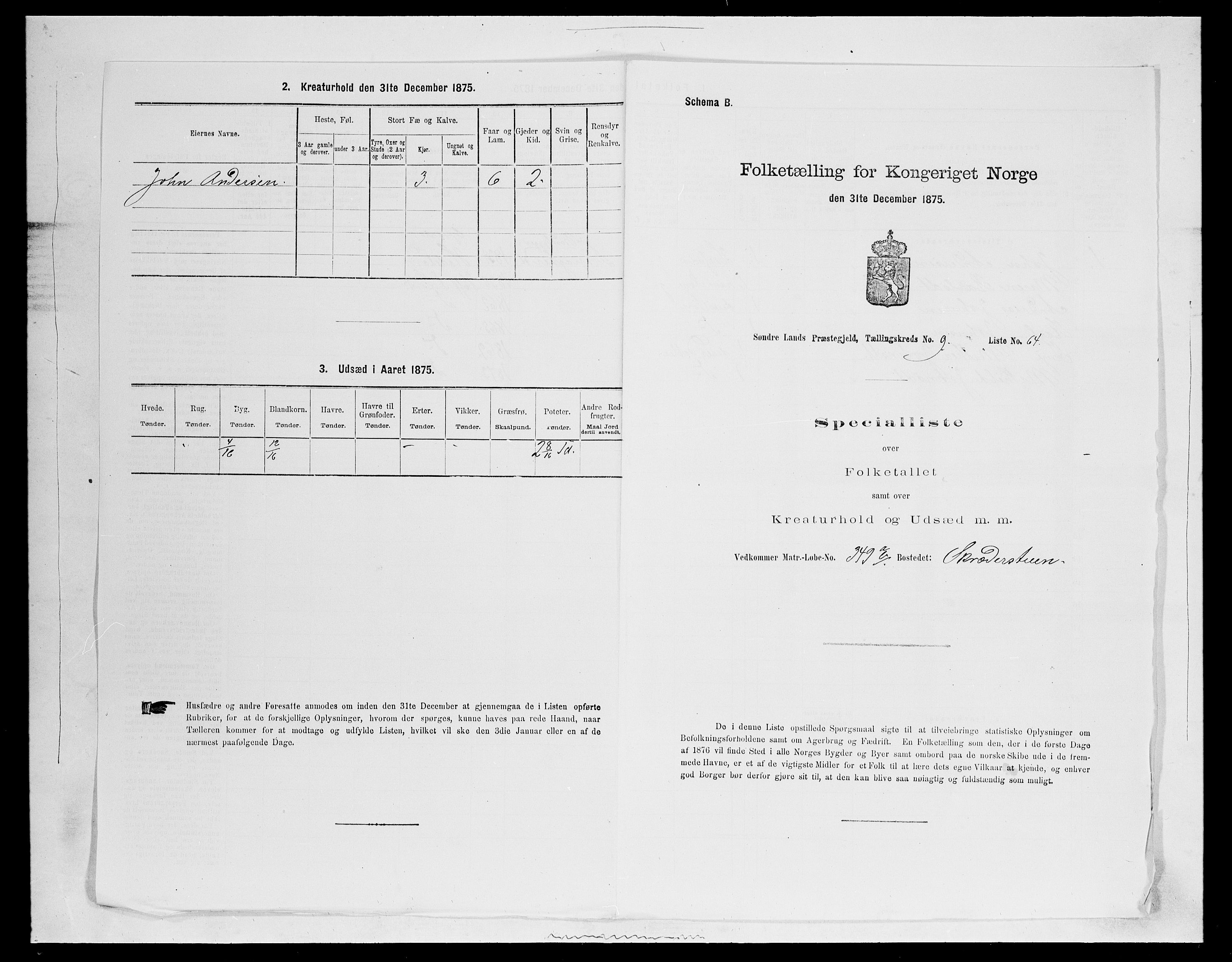 SAH, 1875 census for 0536P Søndre Land, 1875, p. 1444