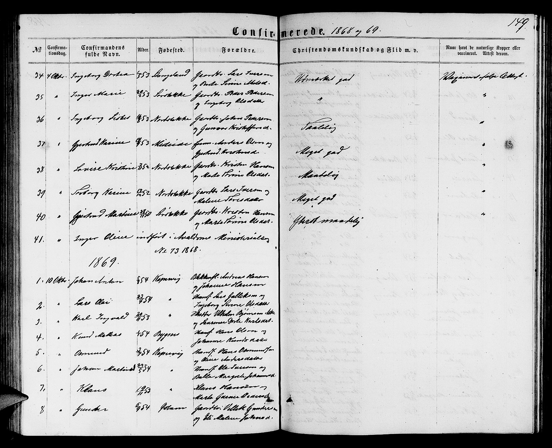 Avaldsnes sokneprestkontor, SAST/A -101851/H/Ha/Hab/L0004: Parish register (copy) no. B 4, 1861-1876, p. 149