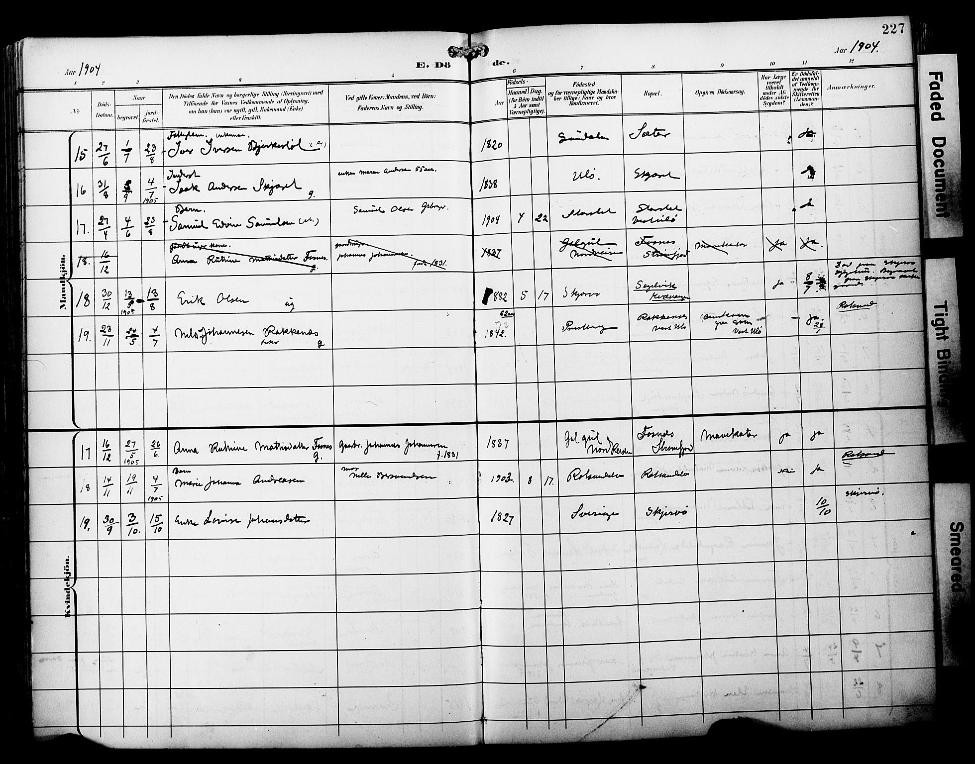 Skjervøy sokneprestkontor, AV/SATØ-S-1300/H/Ha/Haa/L0015kirke: Parish register (official) no. 15, 1899-1909, p. 227