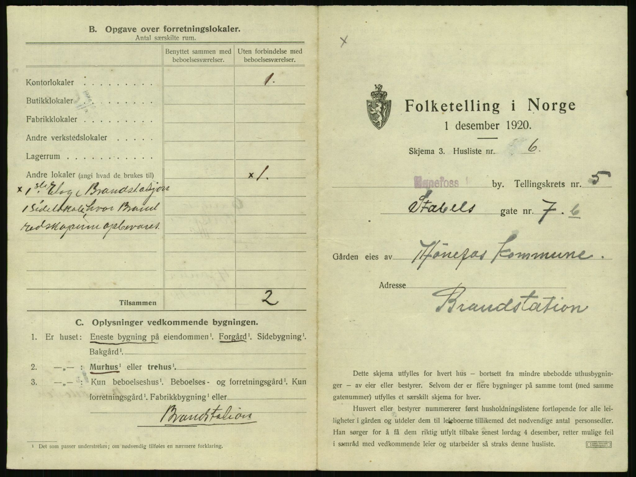 SAKO, 1920 census for Hønefoss, 1920, p. 526