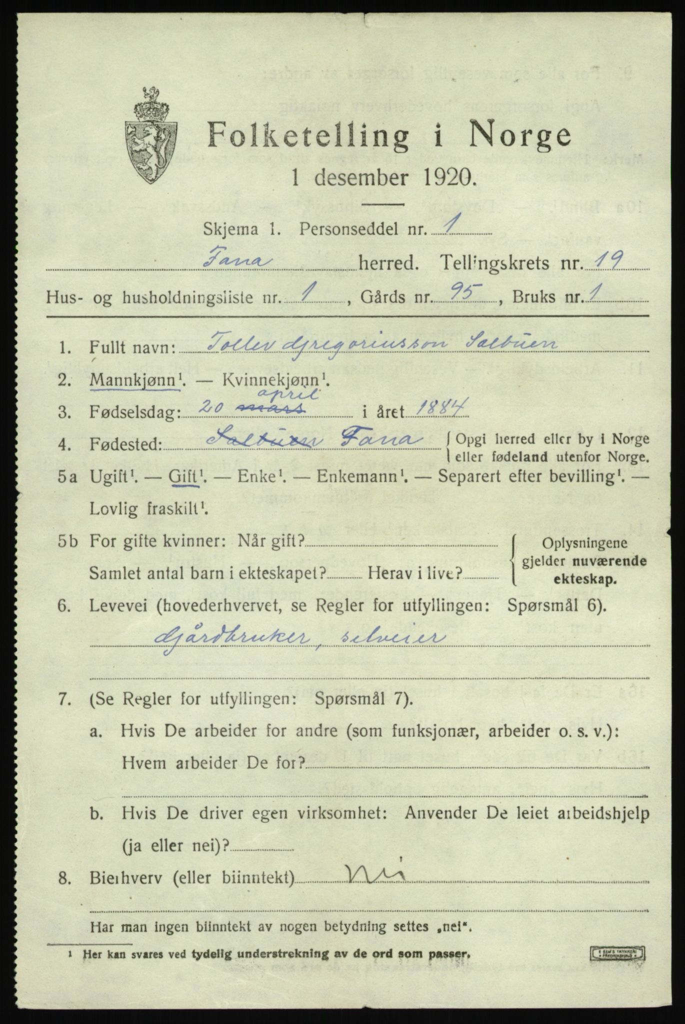 SAB, 1920 census for Fana, 1920, p. 22791