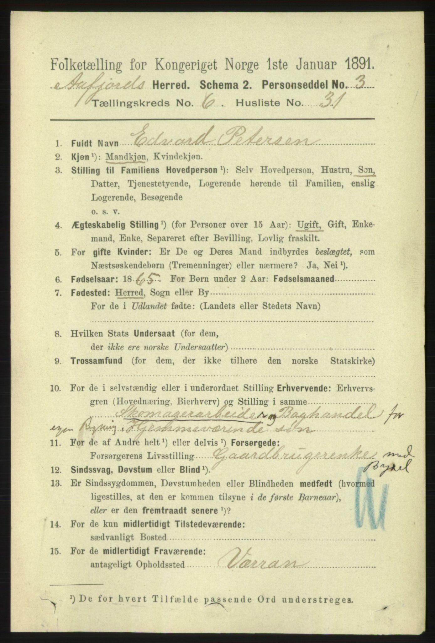 RA, 1891 census for 1630 Åfjord, 1891, p. 1663