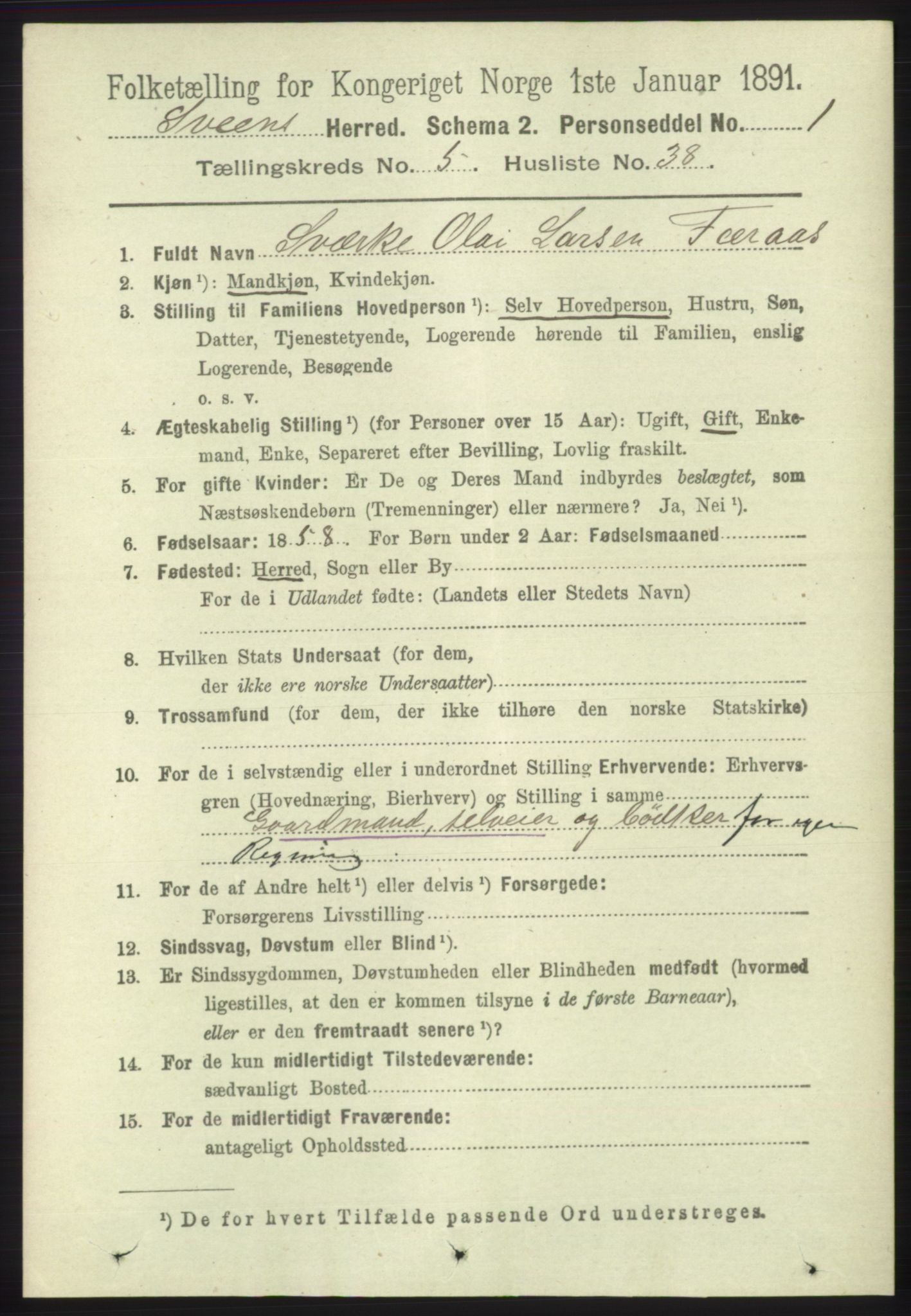 RA, 1891 census for 1216 Sveio, 1891, p. 1665