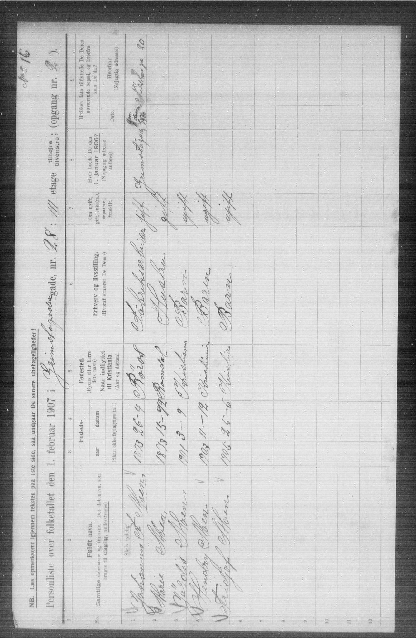 OBA, Municipal Census 1907 for Kristiania, 1907, p. 15339