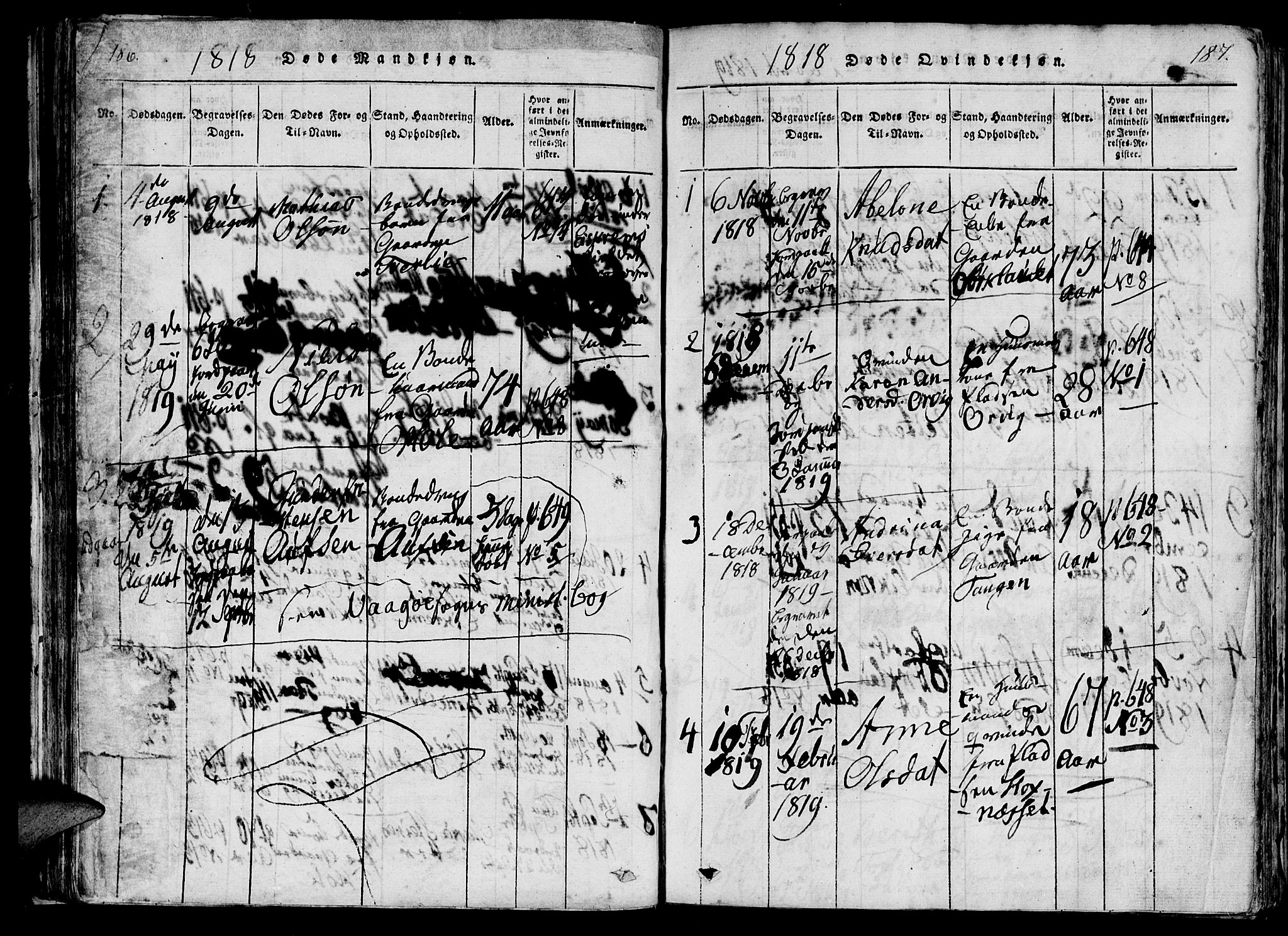 Ministerialprotokoller, klokkerbøker og fødselsregistre - Møre og Romsdal, AV/SAT-A-1454/560/L0718: Parish register (official) no. 560A02, 1817-1844, p. 186-187