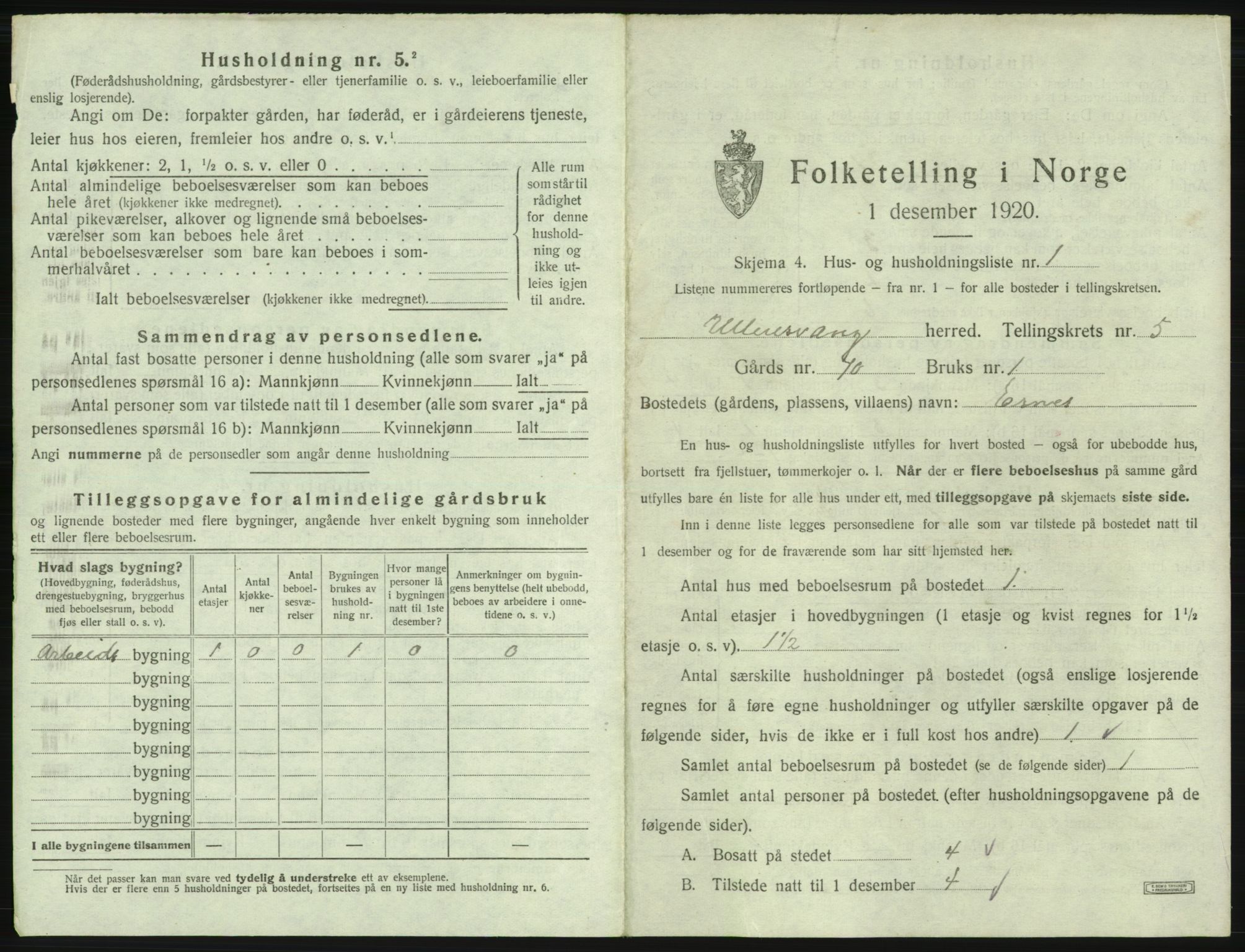 SAB, 1920 census for Ullensvang, 1920, p. 348