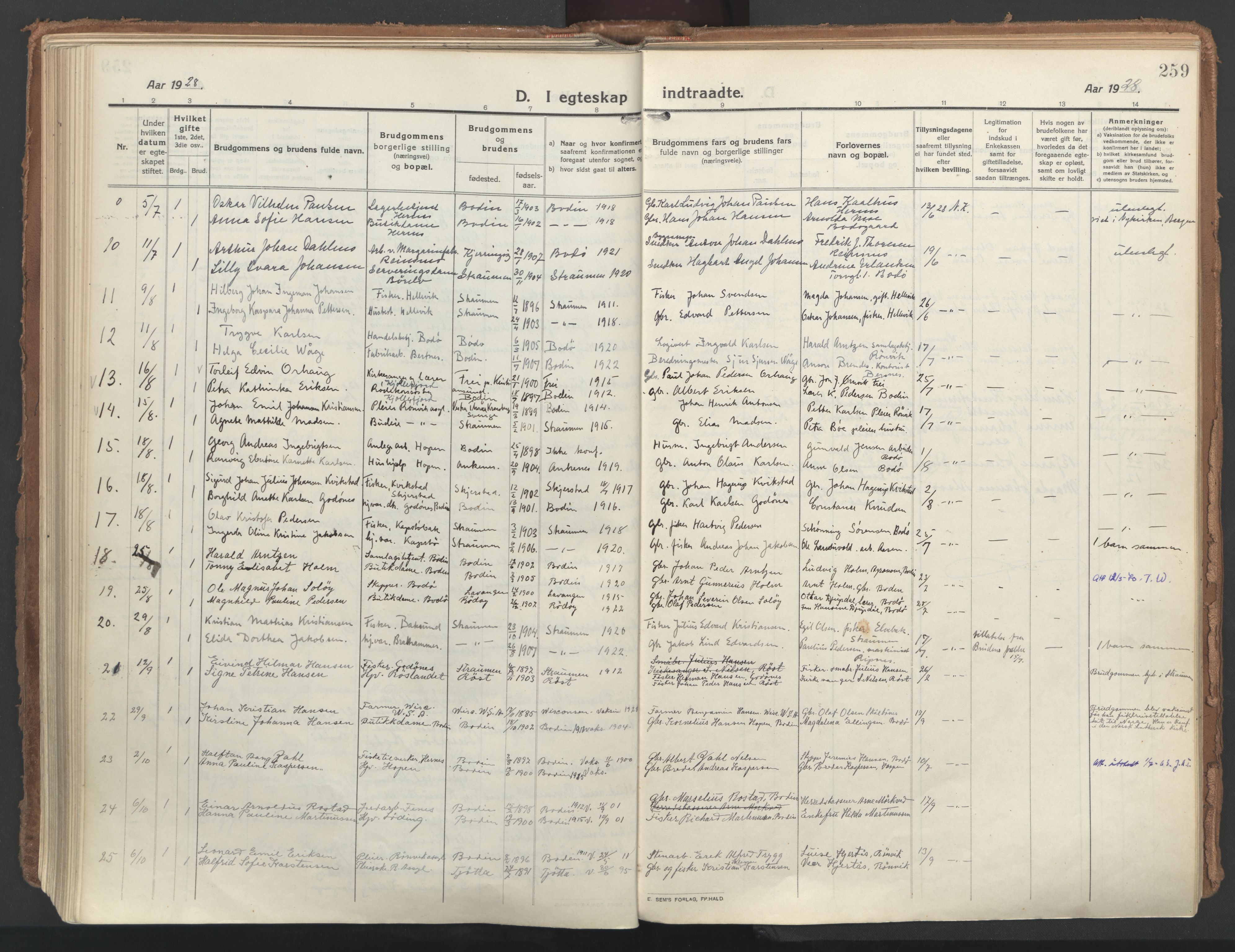Ministerialprotokoller, klokkerbøker og fødselsregistre - Nordland, AV/SAT-A-1459/802/L0060: Parish register (official) no. 802A07, 1916-1933, p. 259