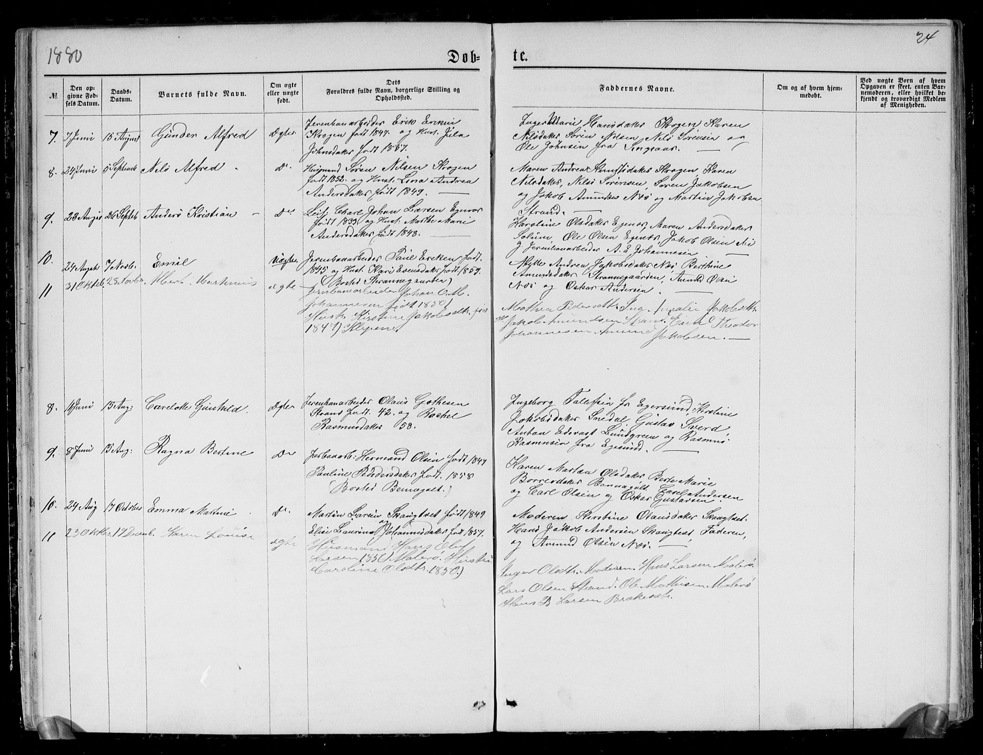 Brunlanes kirkebøker, SAKO/A-342/G/Gc/L0001: Parish register (copy) no. III 1, 1866-1890, p. 24