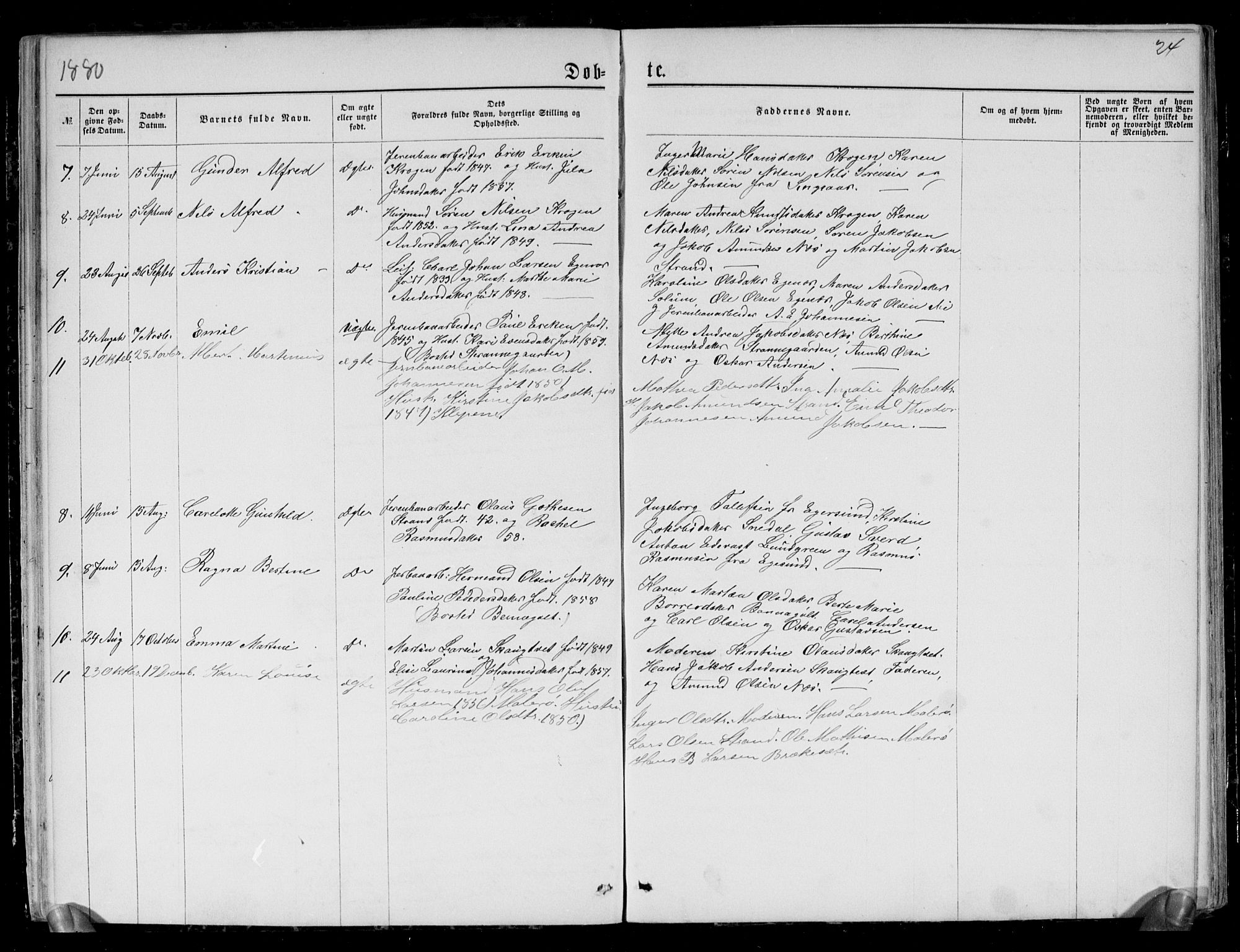 Brunlanes kirkebøker, AV/SAKO-A-342/G/Gc/L0001: Parish register (copy) no. III 1, 1866-1890, p. 24