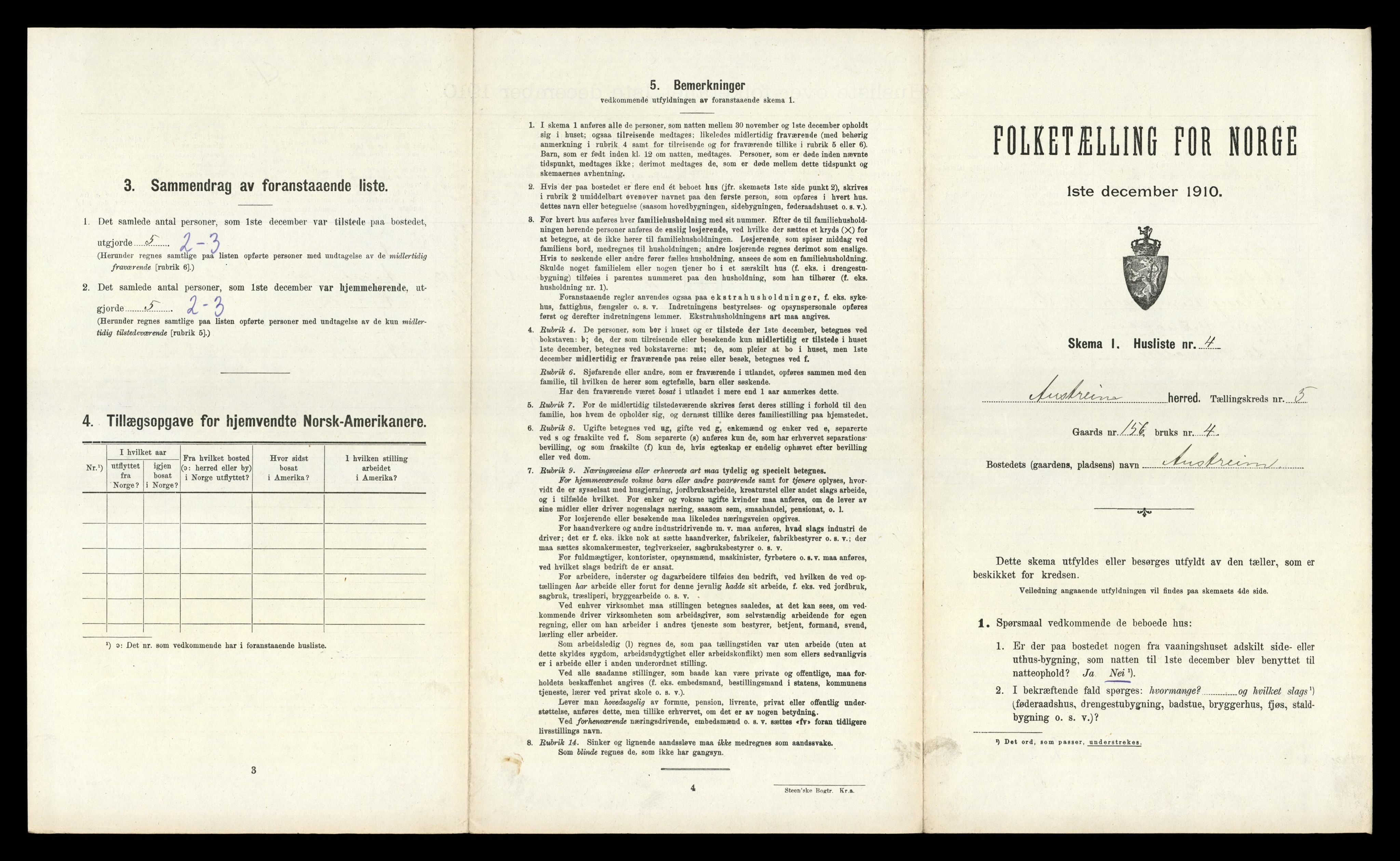 RA, 1910 census for Austrheim, 1910, p. 282