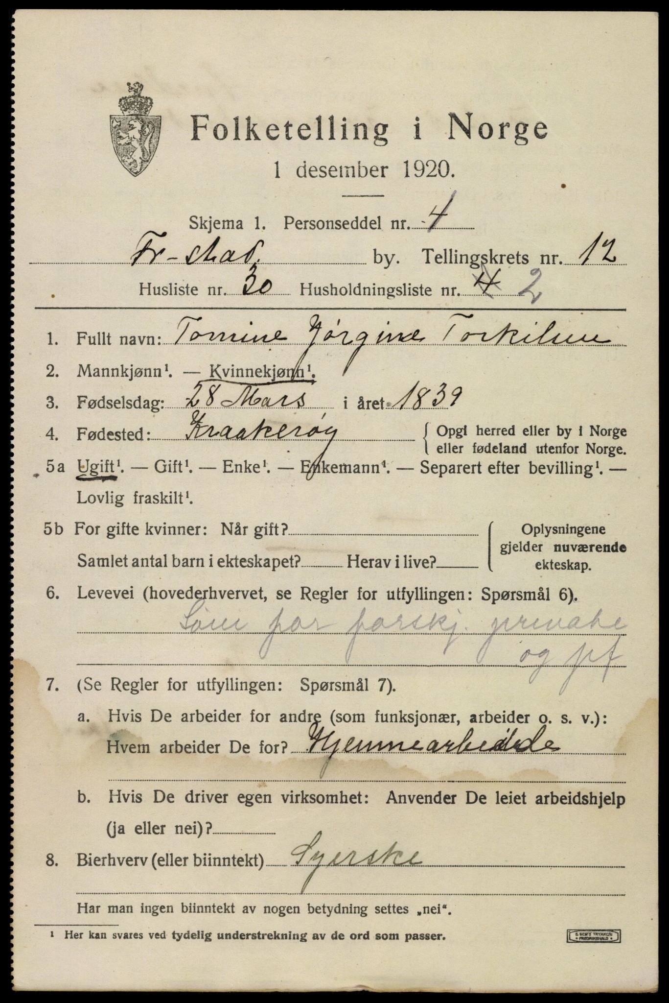 SAO, 1920 census for Fredrikstad, 1920, p. 31057