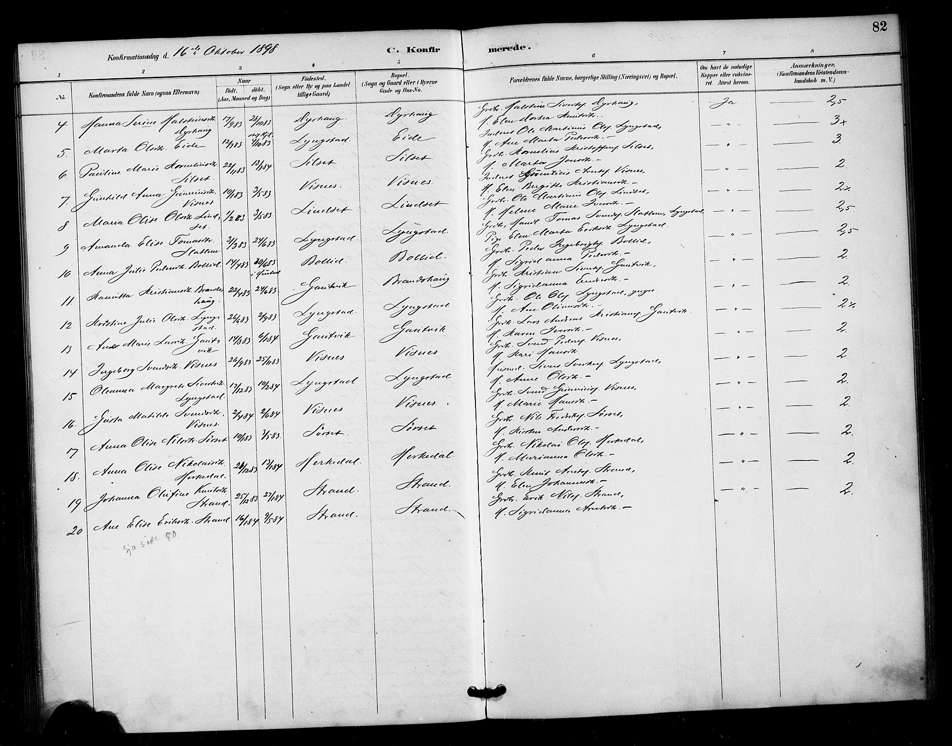 Ministerialprotokoller, klokkerbøker og fødselsregistre - Møre og Romsdal, SAT/A-1454/571/L0836: Parish register (official) no. 571A01, 1884-1899, p. 82