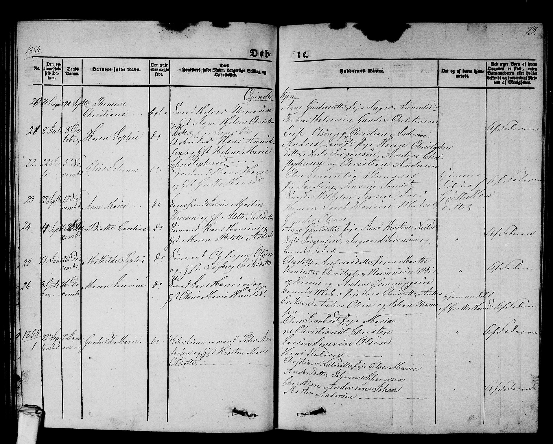 Larvik kirkebøker, SAKO/A-352/G/Gb/L0002: Parish register (copy) no. II 2, 1843-1866, p. 73