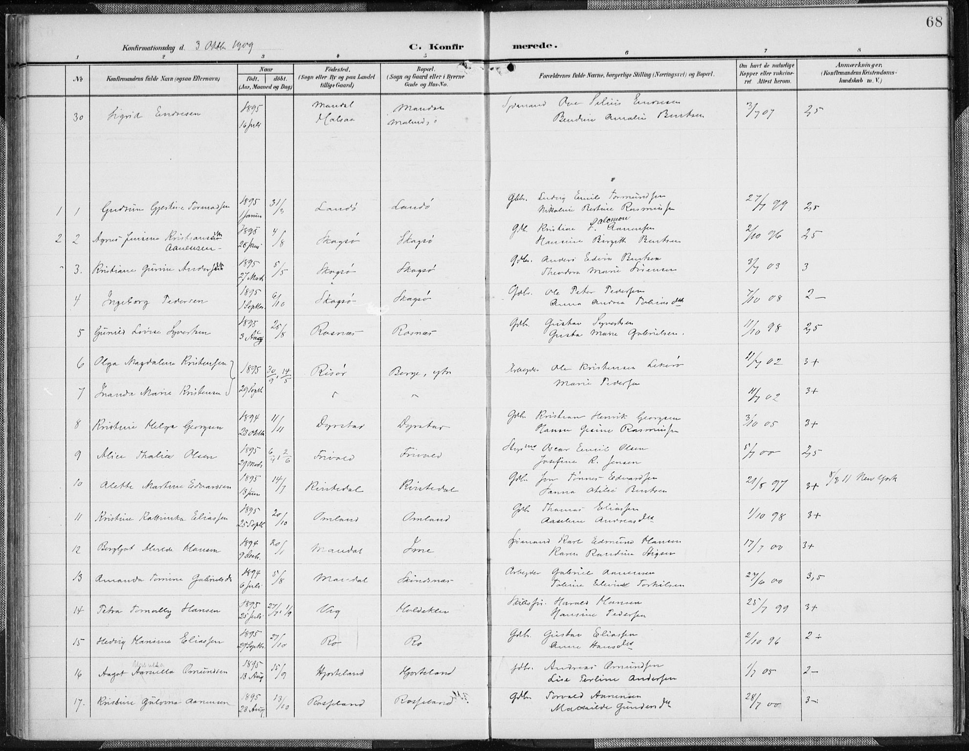 Mandal sokneprestkontor, AV/SAK-1111-0030/F/Fa/Faa/L0019: Parish register (official) no. A 19, 1902-1912, p. 68