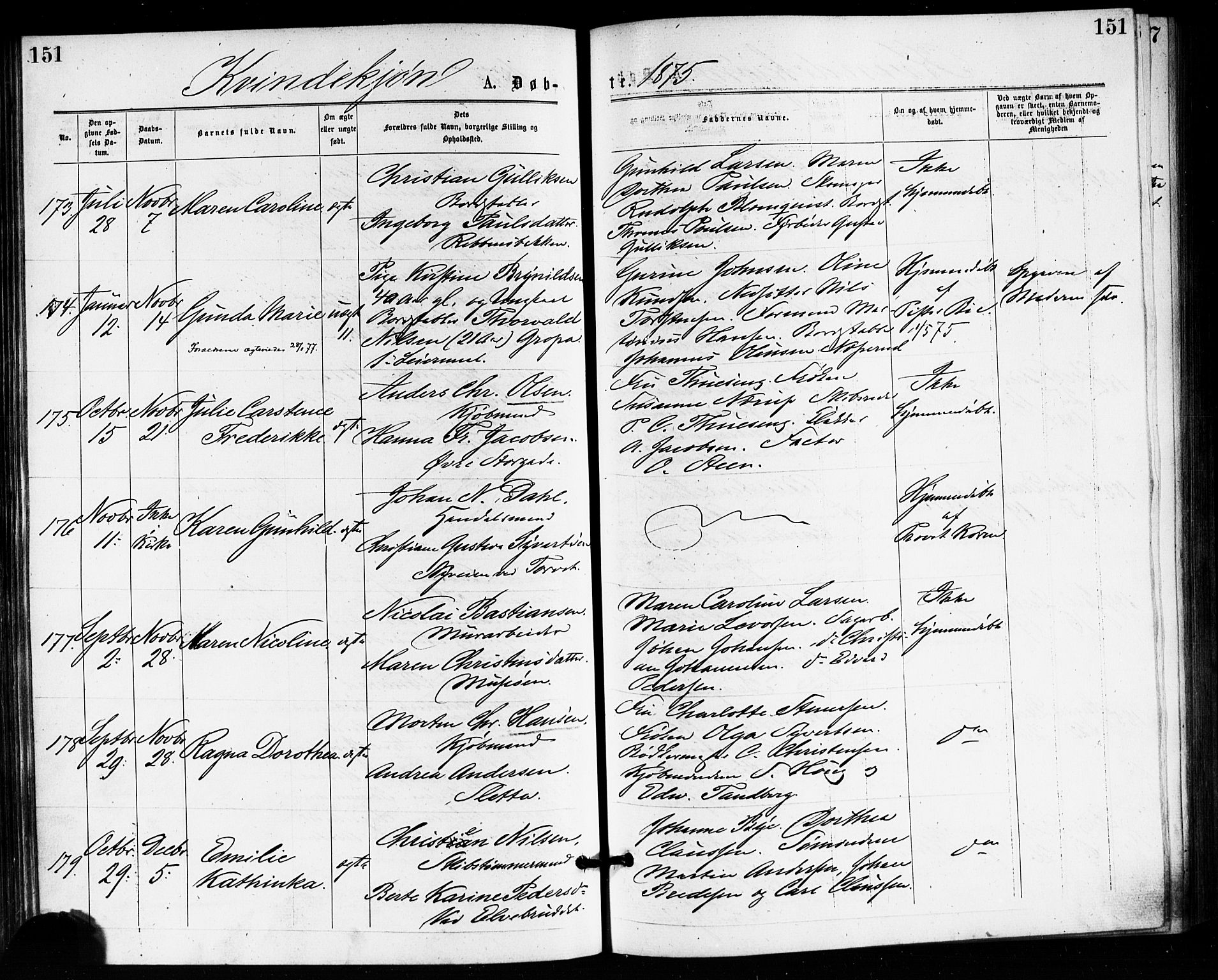 Bragernes kirkebøker, AV/SAKO-A-6/F/Fb/L0005: Parish register (official) no. II 5, 1875-1877, p. 151