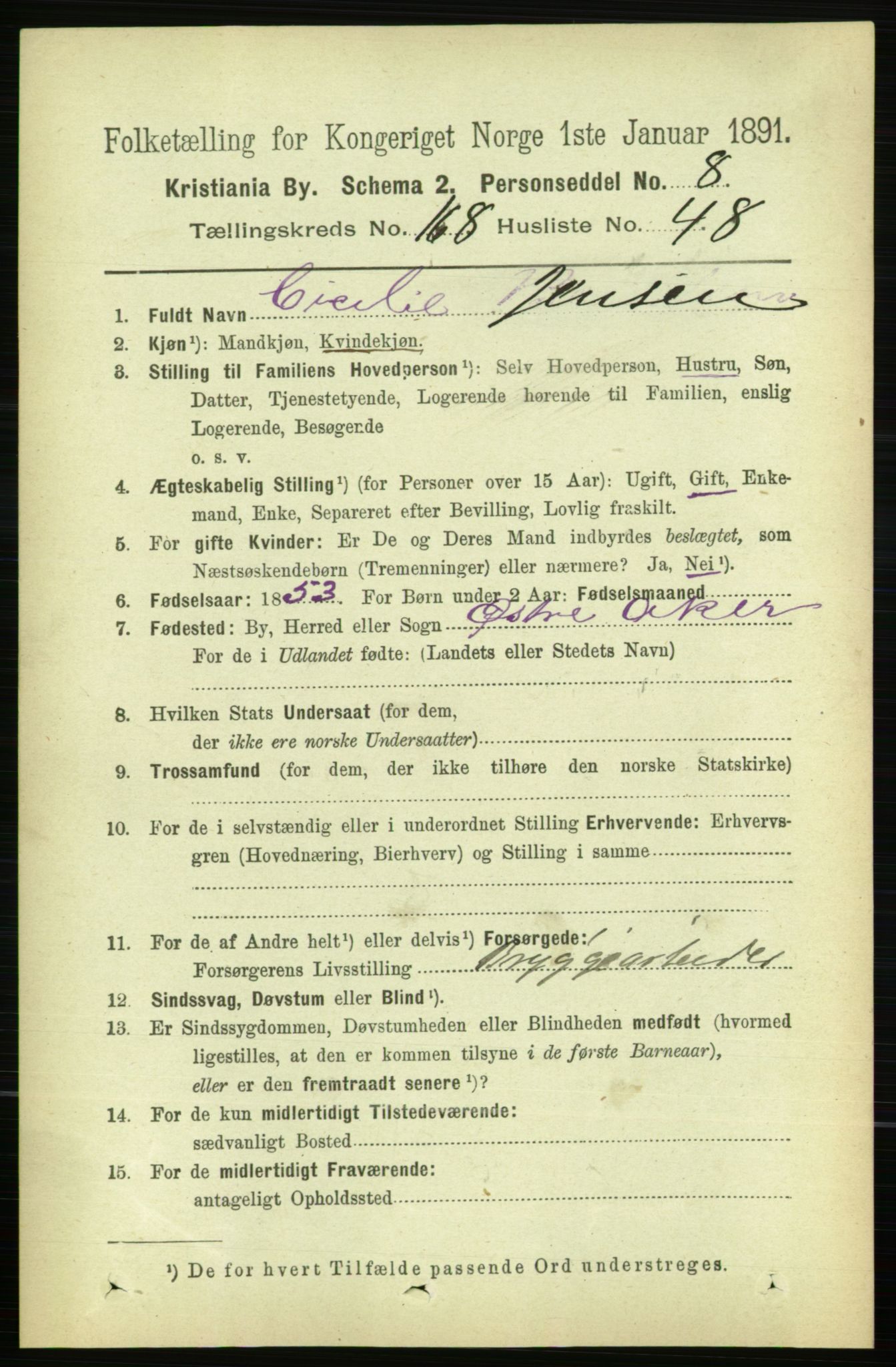 RA, 1891 census for 0301 Kristiania, 1891, p. 98705