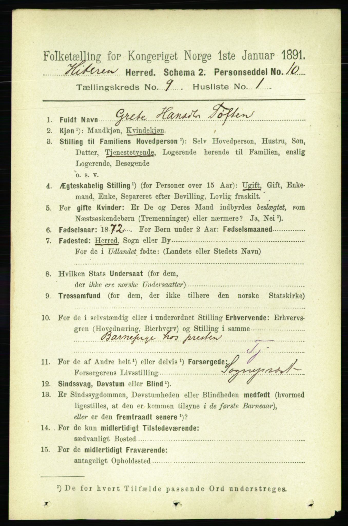 RA, 1891 census for 1617 Hitra, 1891, p. 1758